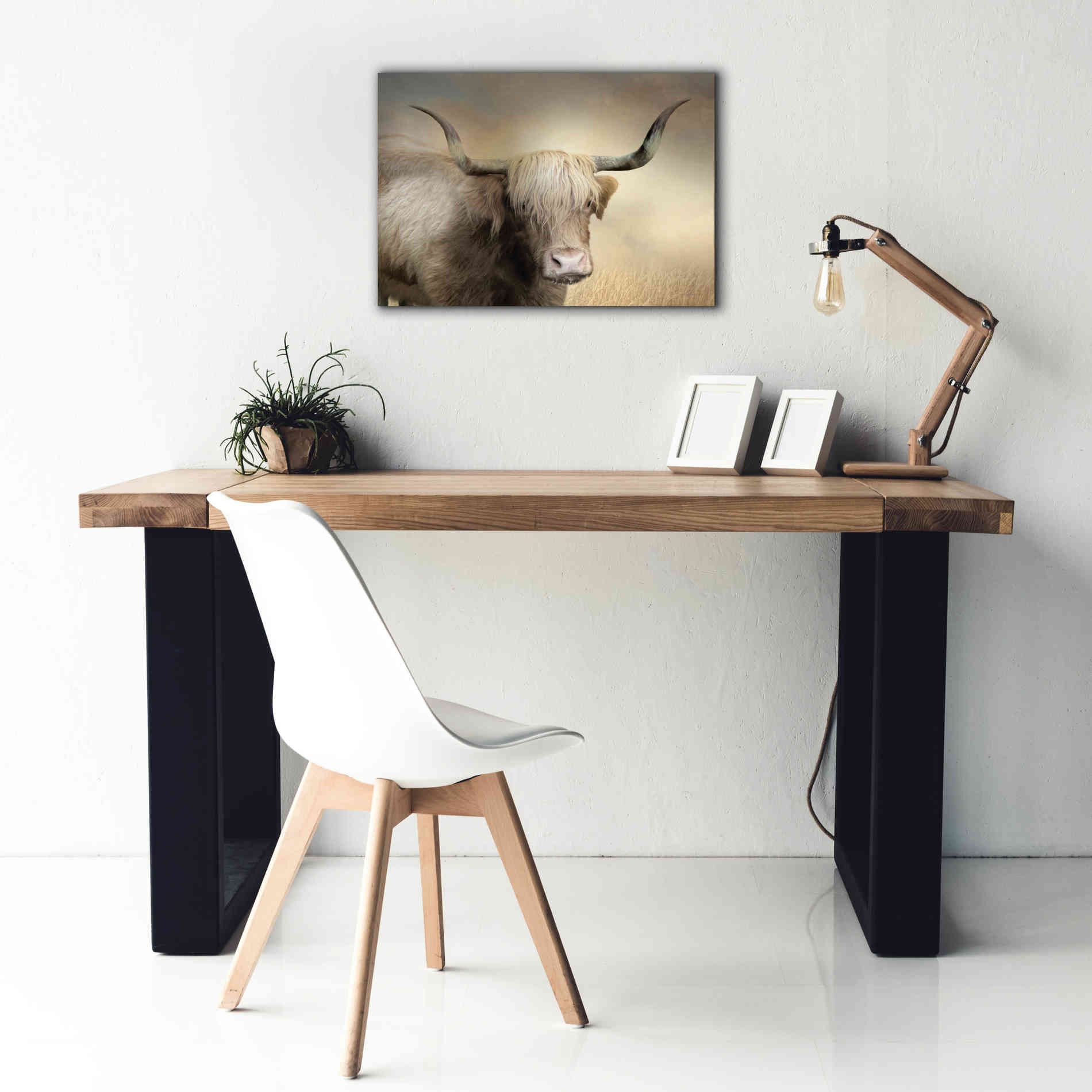 'Highland Cow in Golden Grass' by Lori Deiter, Canvas Wall Art,26 x 18