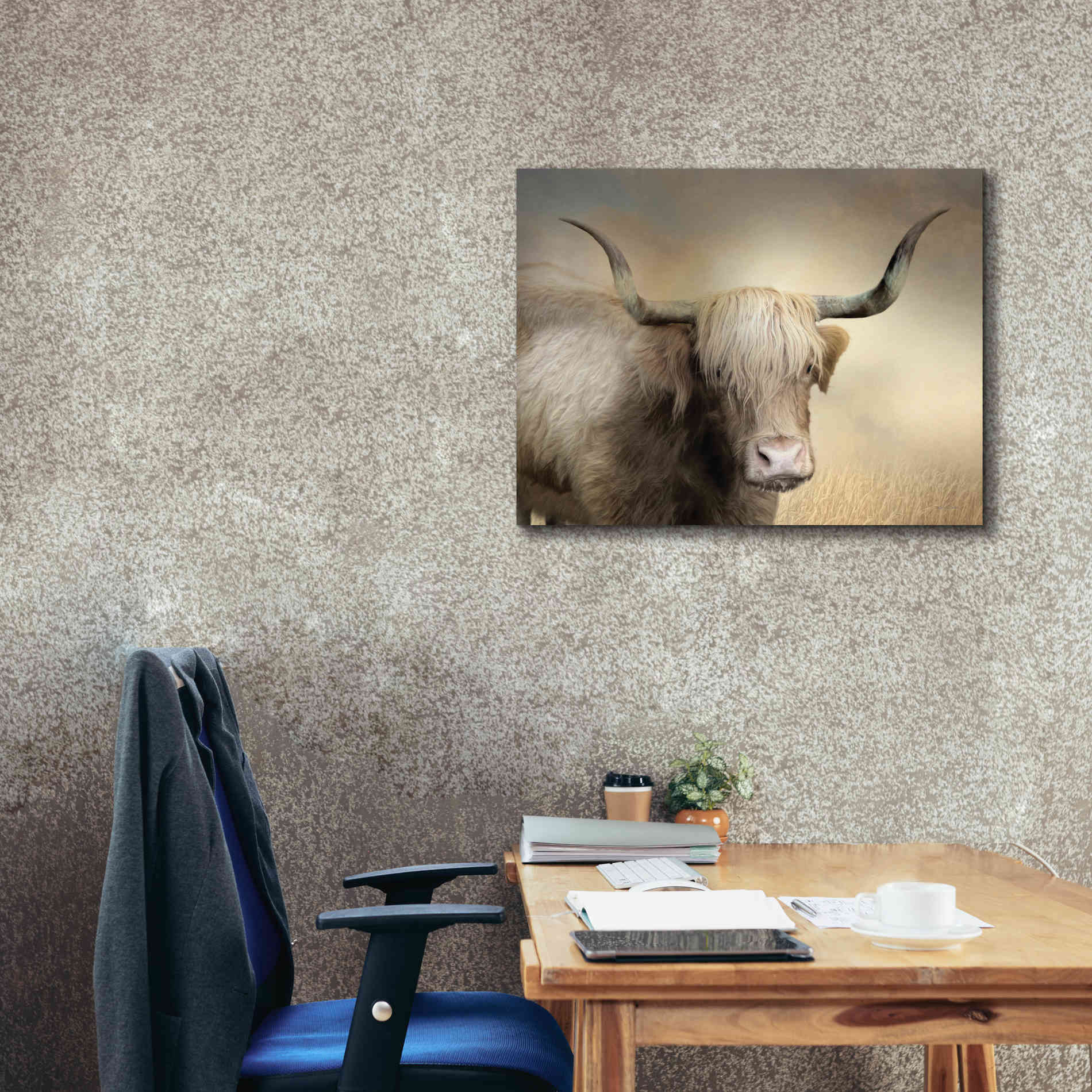 'Highland Cow in Golden Grass' by Lori Deiter, Canvas Wall Art,34 x 26