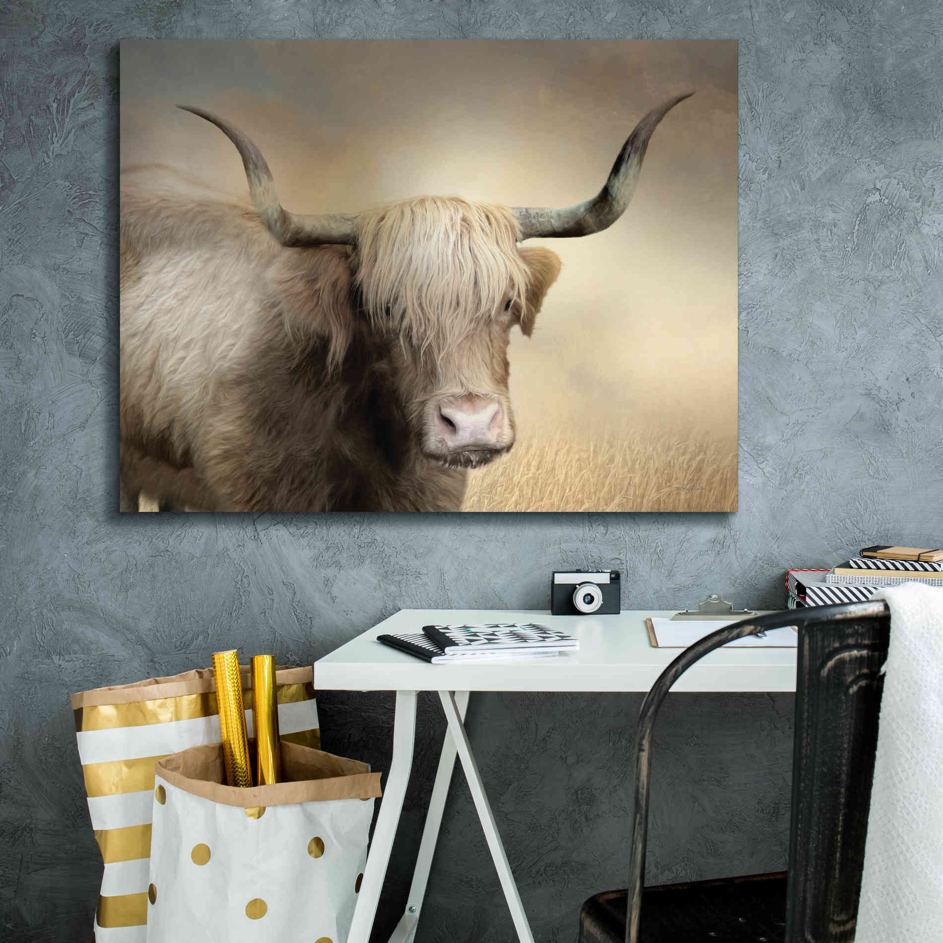'Highland Cow in Golden Grass' by Lori Deiter, Canvas Wall Art,34 x 26