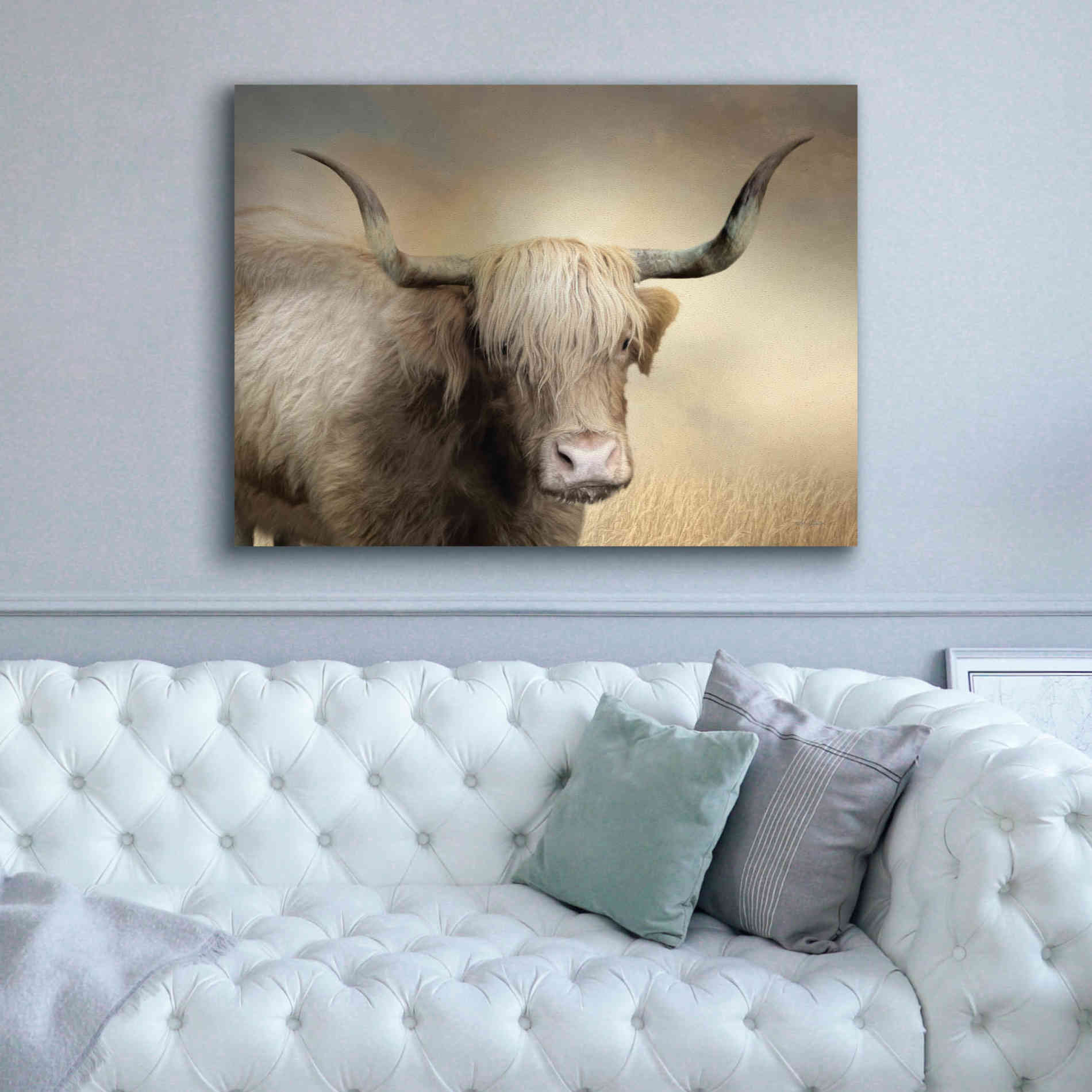 'Highland Cow in Golden Grass' by Lori Deiter, Canvas Wall Art,54 x 40