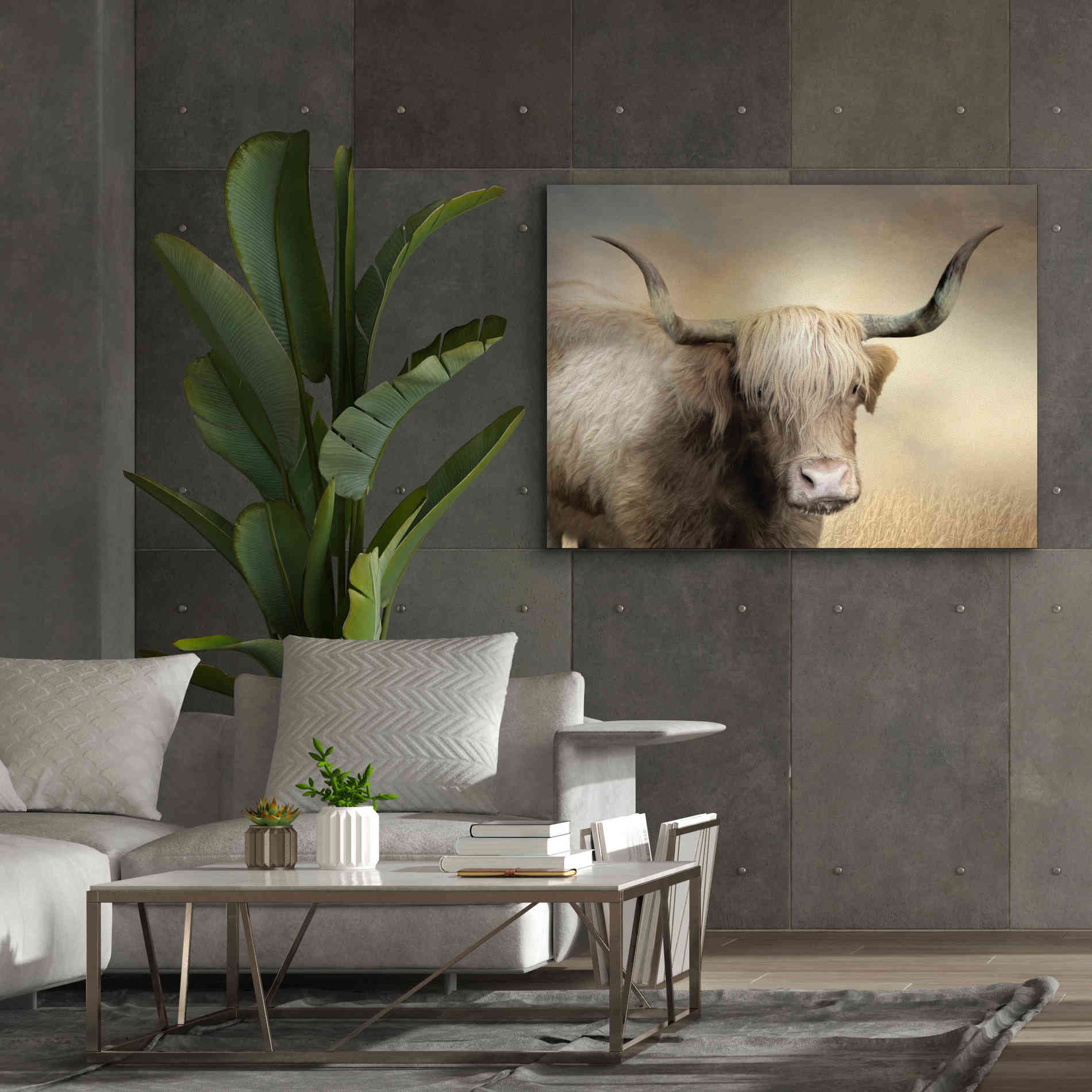 'Highland Cow in Golden Grass' by Lori Deiter, Canvas Wall Art,54 x 40