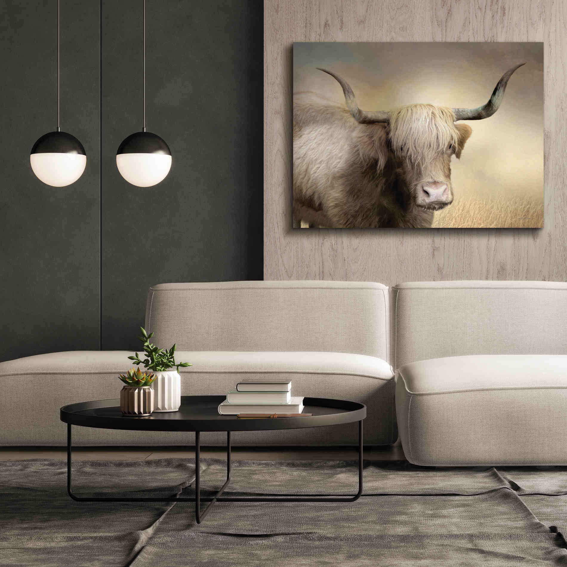'Highland Cow in Golden Grass' by Lori Deiter, Canvas Wall Art,54 x 40