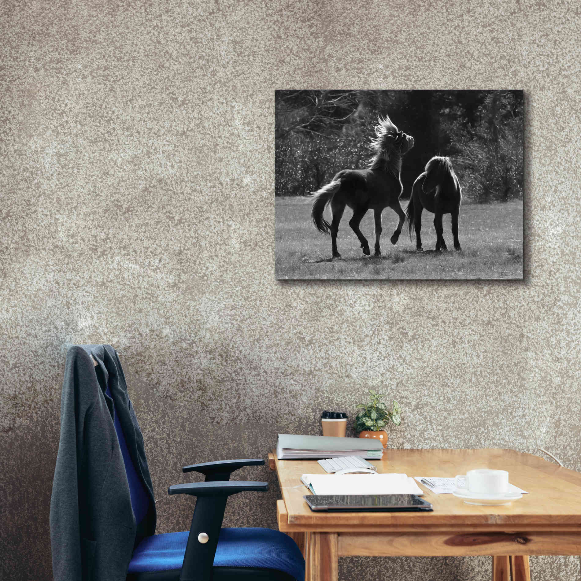 'Black & White Assateague Horses' by Lori Deiter, Canvas Wall Art,34 x 26