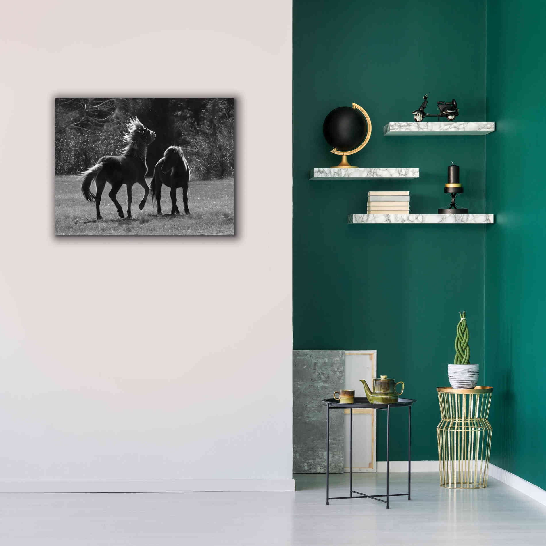 'Black & White Assateague Horses' by Lori Deiter, Canvas Wall Art,34 x 26