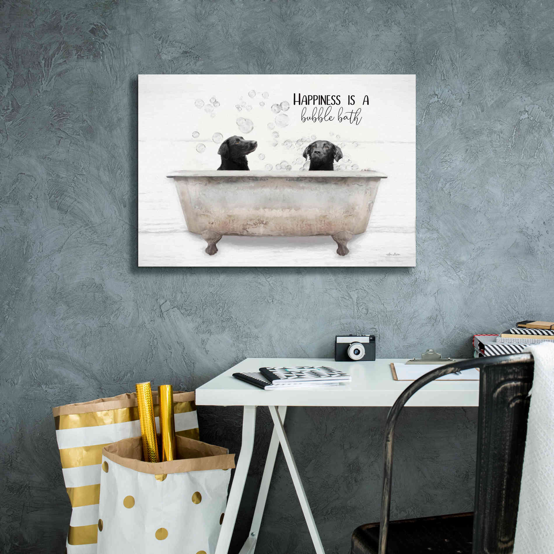 'Happiness is a Bubble Bath' by Lori Deiter, Canvas Wall Art,26 x 18