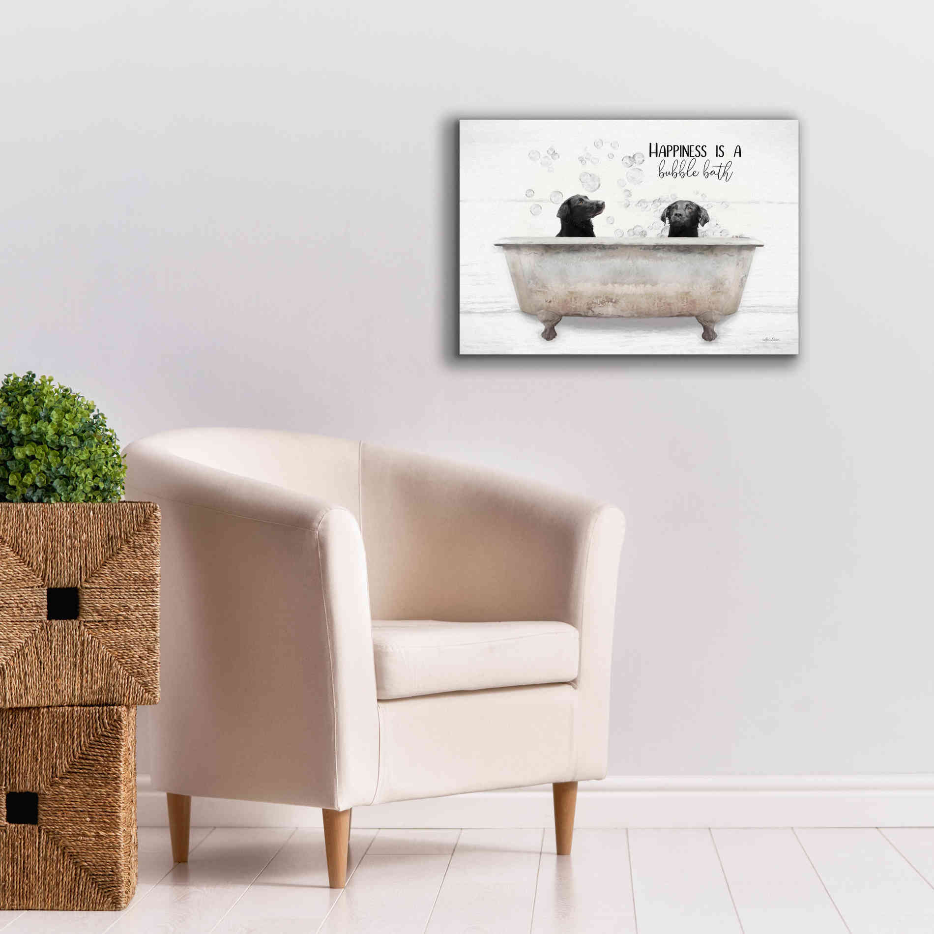 'Happiness is a Bubble Bath' by Lori Deiter, Canvas Wall Art,26 x 18