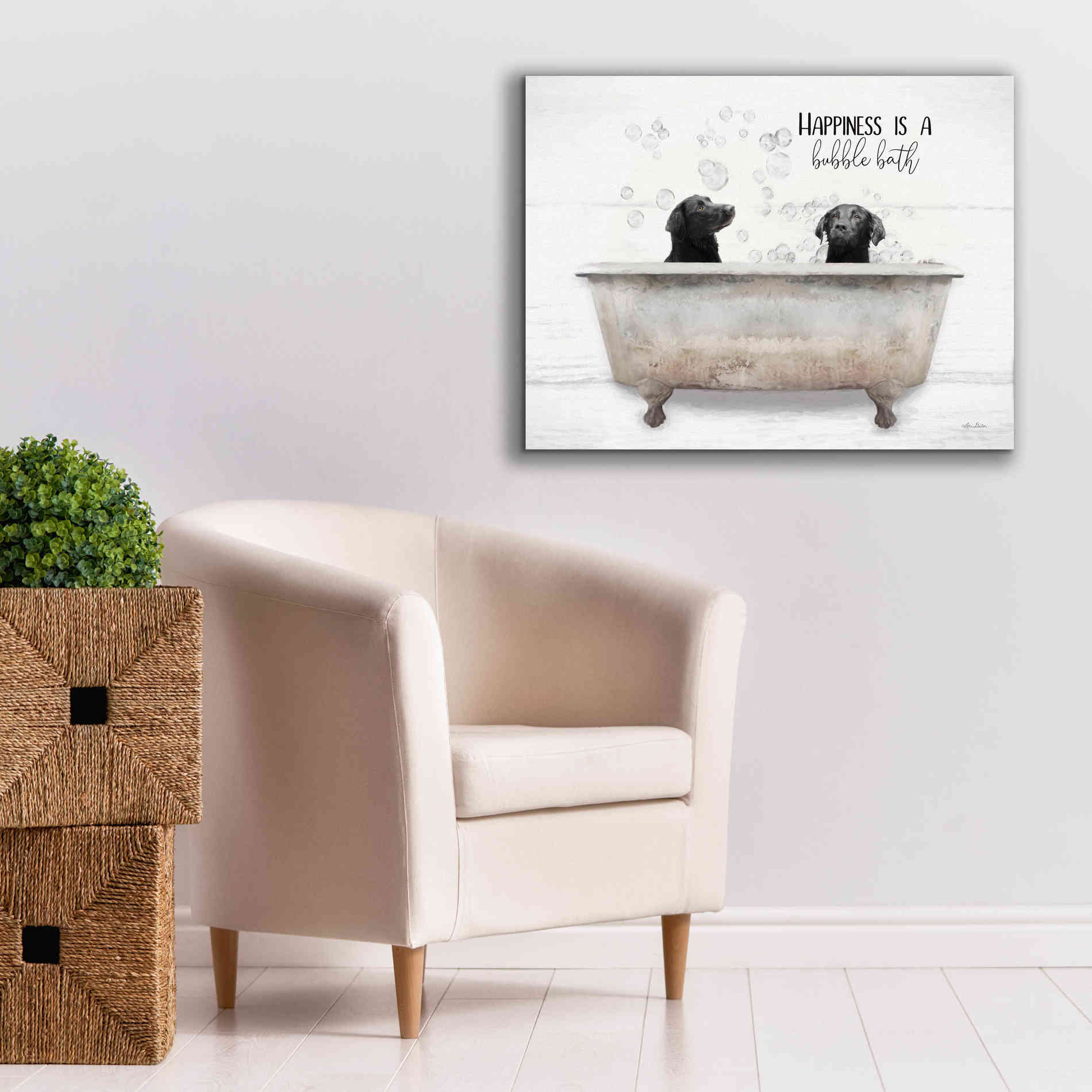 'Happiness is a Bubble Bath' by Lori Deiter, Canvas Wall Art,34 x 26