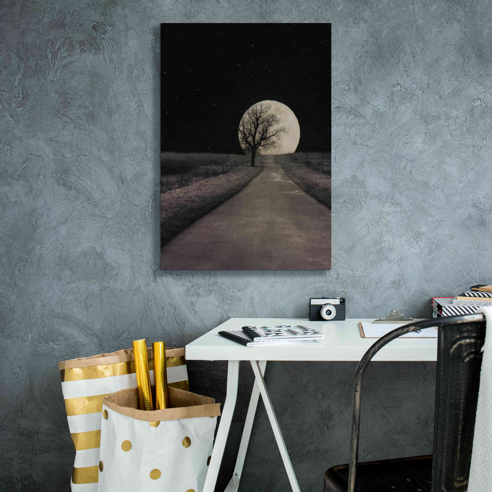 'Moonlit Country Road' by Lori Deiter, Canvas Wall Art,18 x 26