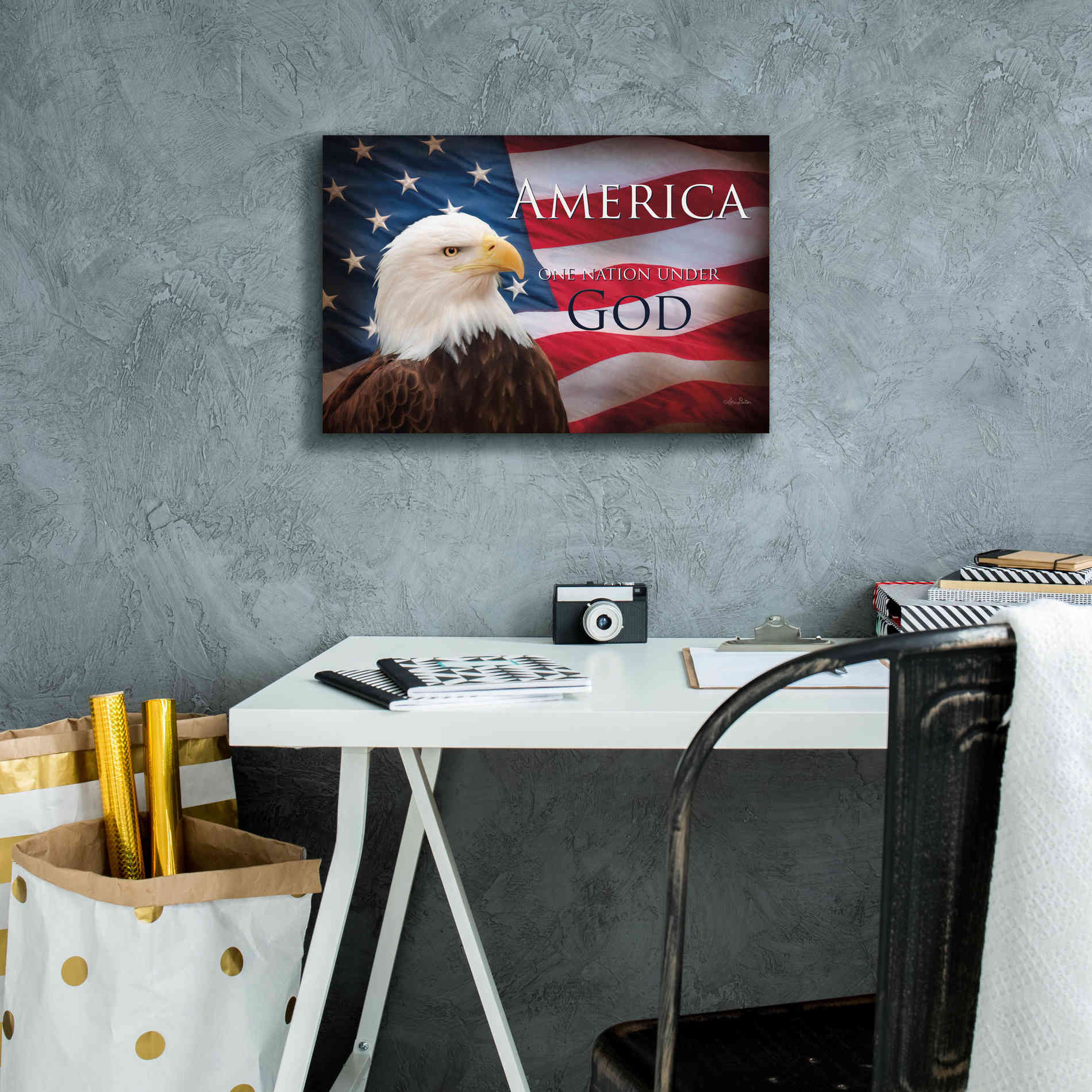 'One Nation Under God Flag' by Lori Deiter, Canvas Wall Art,18 x 12