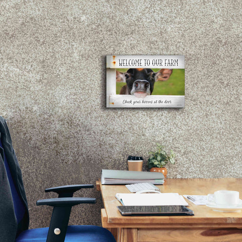 Image of 'Welcome Cow' by Lori Deiter Canvas Wall Art,18 x 12