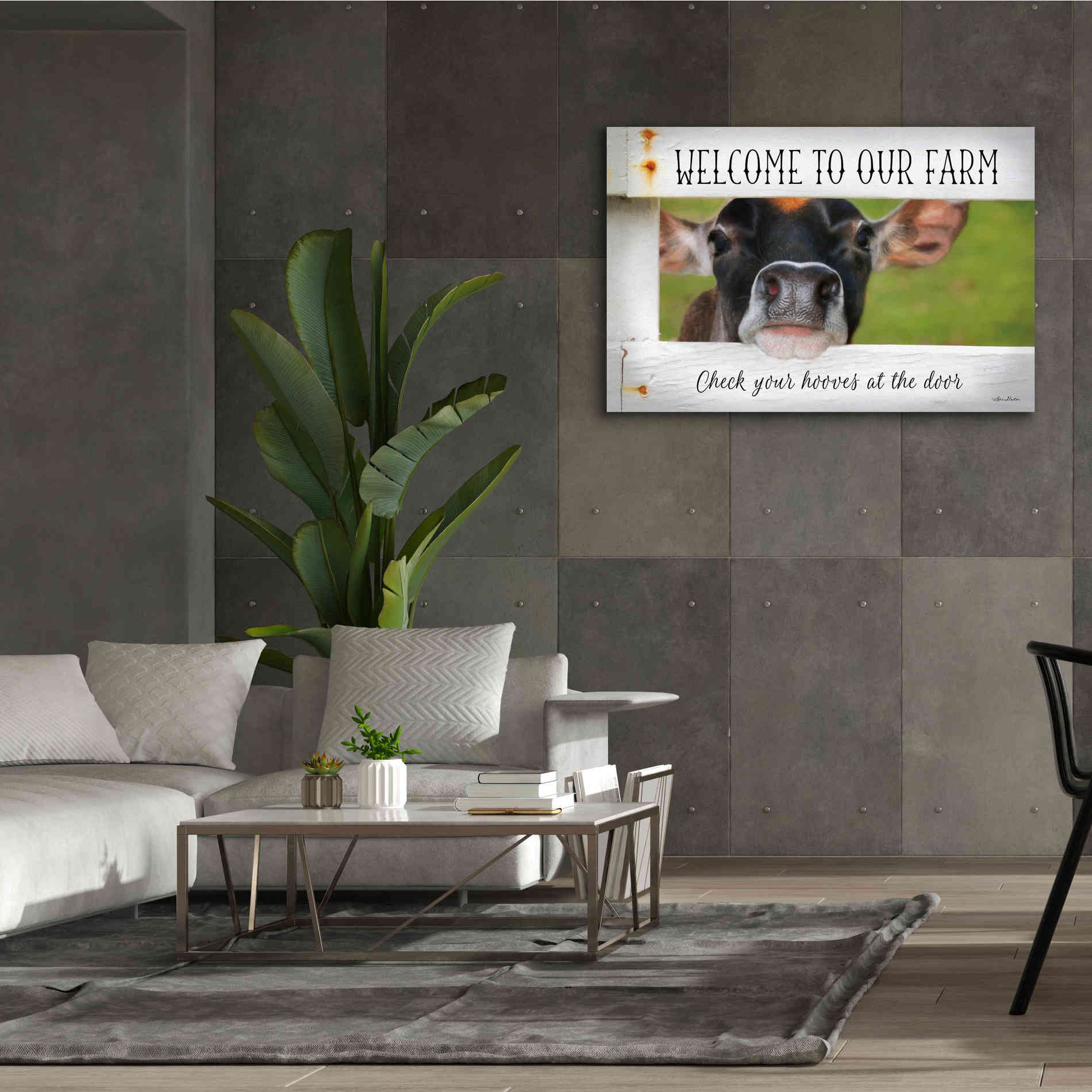 'Welcome Cow' by Lori Deiter Canvas Wall Art,60 x 40