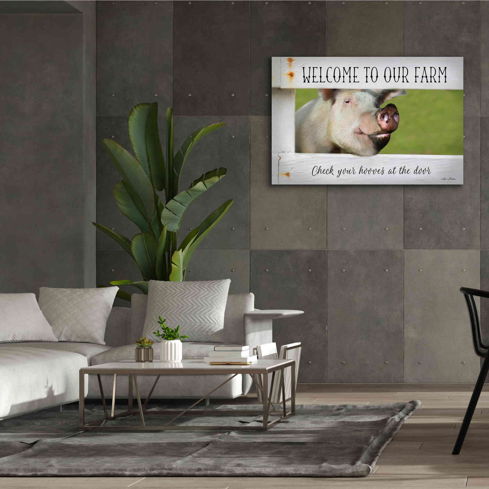 'Welcome Pig' by Lori Deiter Canvas Wall Art,60 x 40