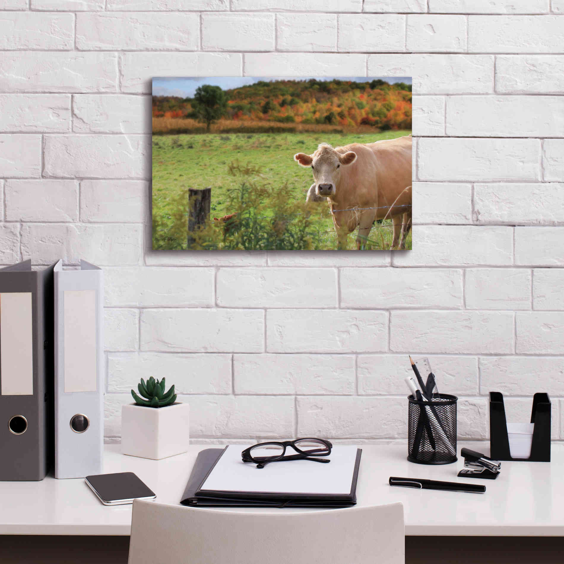 'Fall Cow' by Lori Deiter Canvas Wall Art,18 x 12