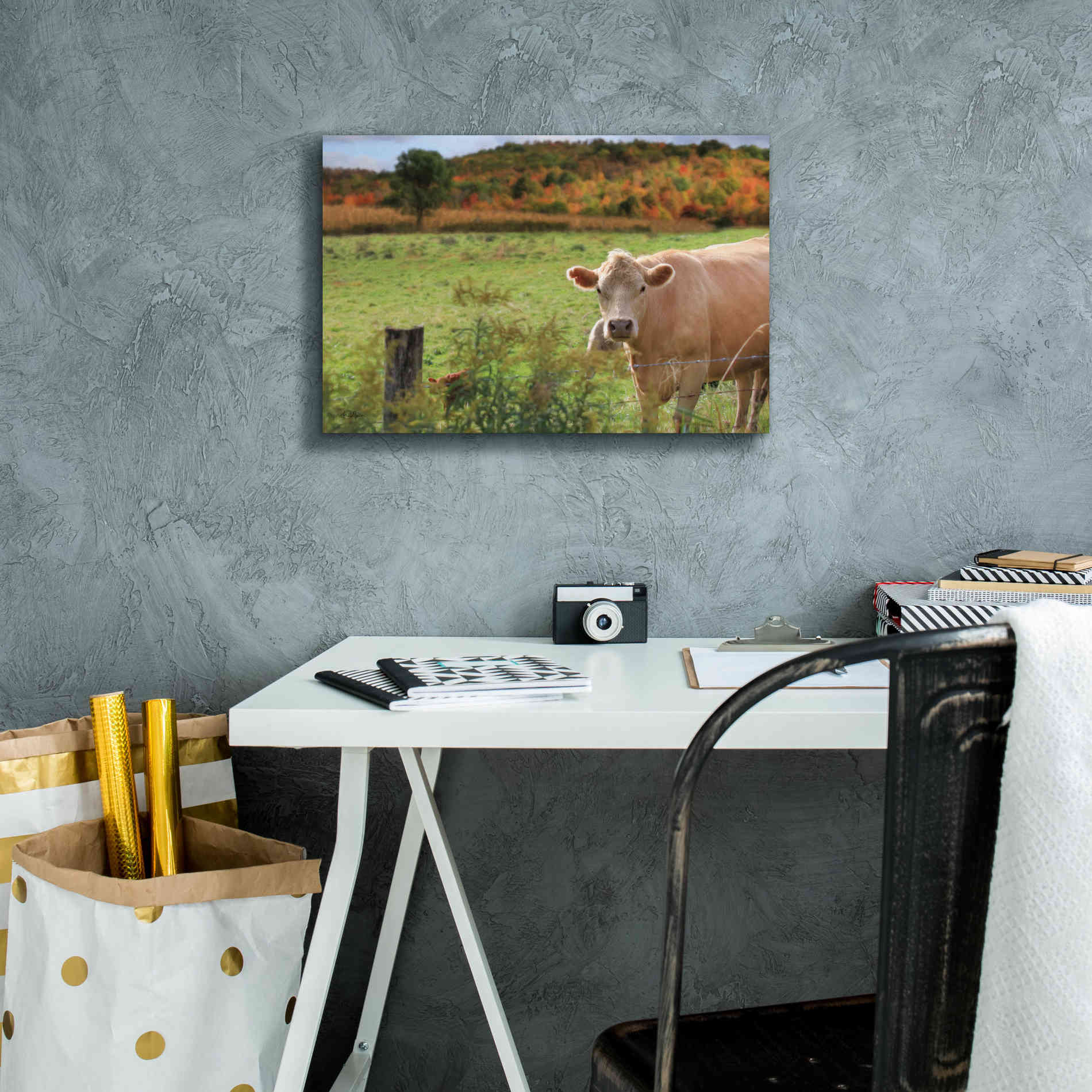 'Fall Cow' by Lori Deiter Canvas Wall Art,18 x 12