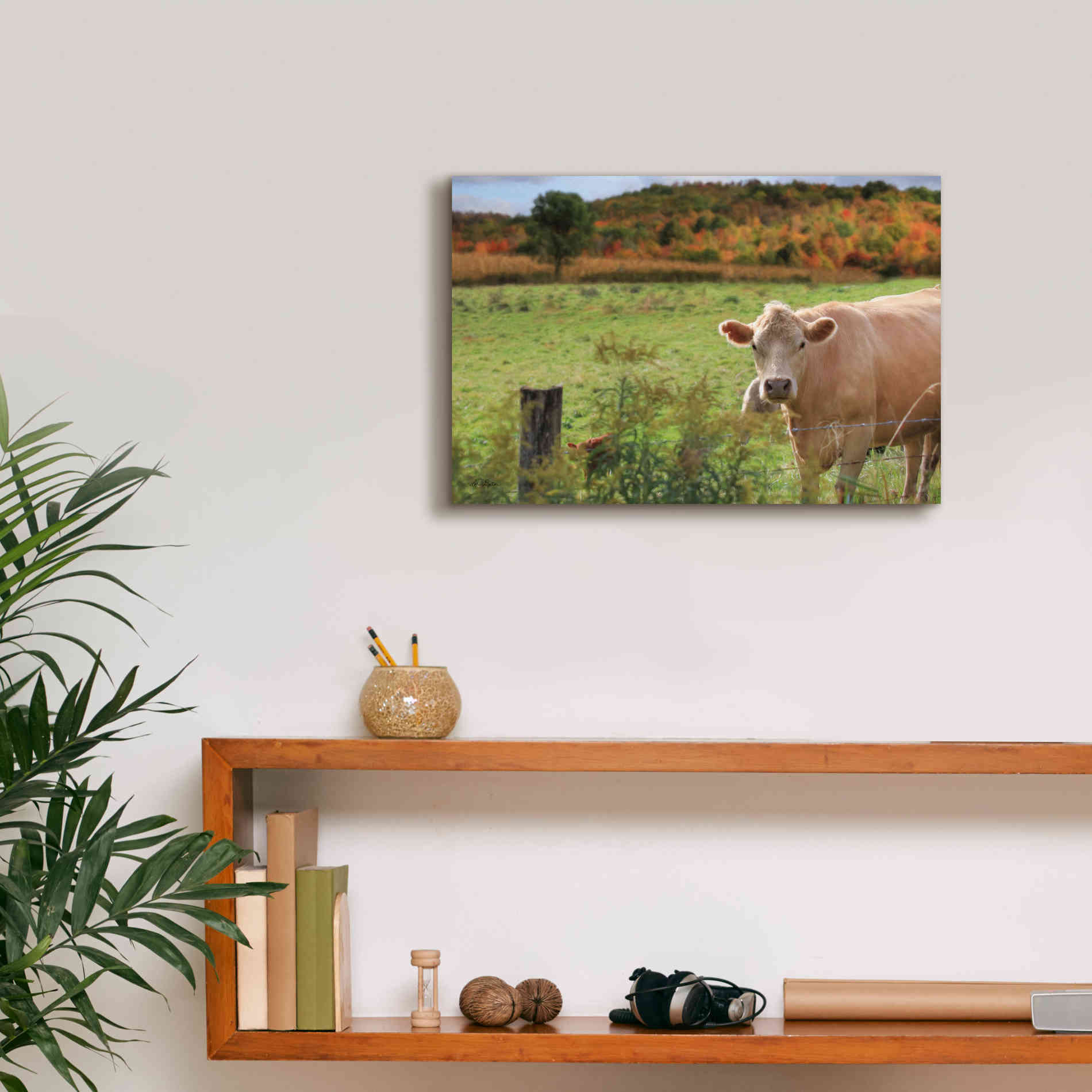'Fall Cow' by Lori Deiter Canvas Wall Art,18 x 12