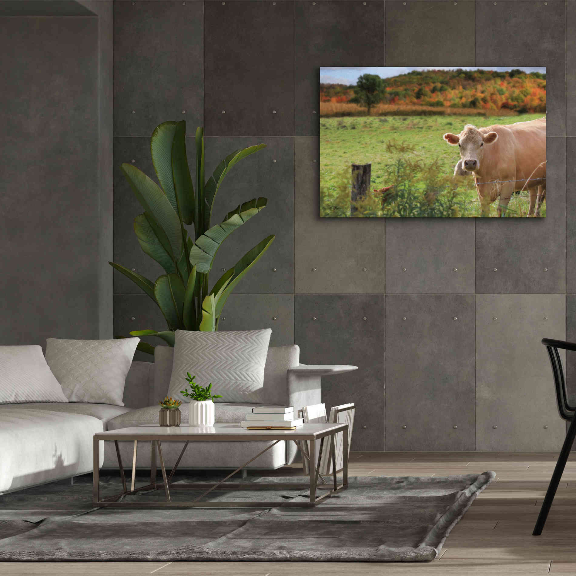 'Fall Cow' by Lori Deiter Canvas Wall Art,60 x 40