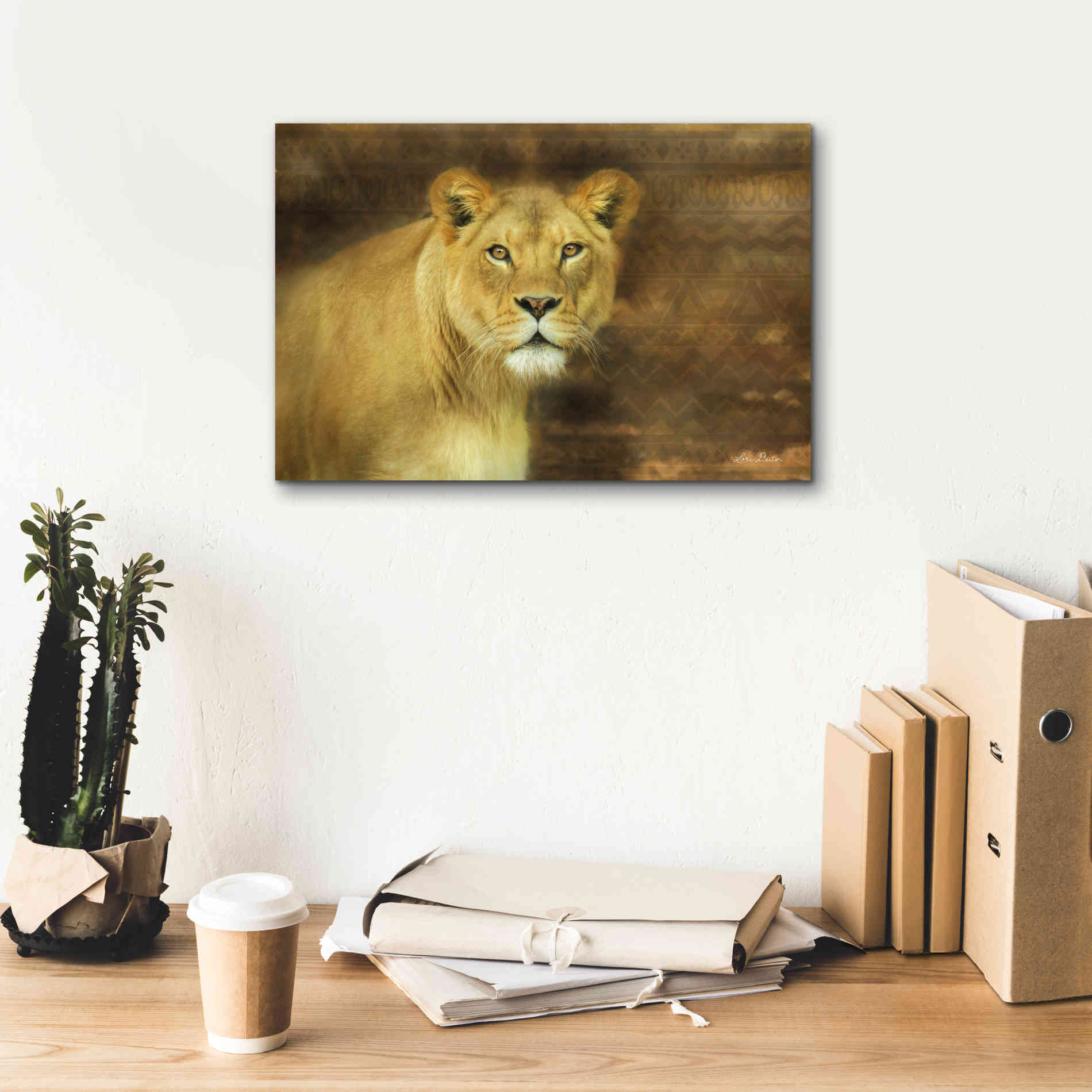 'Tribal Lioness' by Lori Deiter Canvas Wall Art,18 x 12