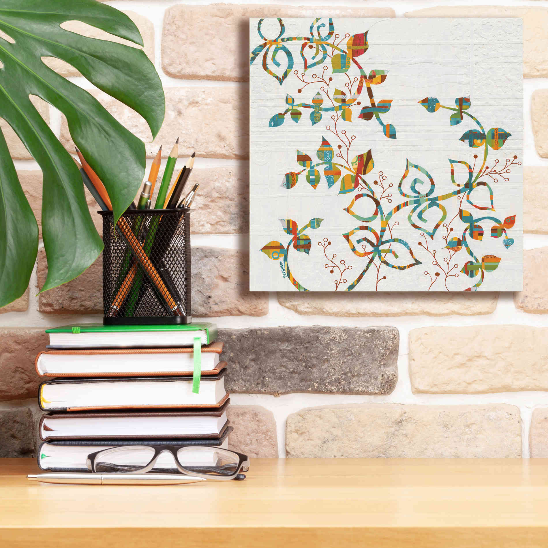 'Rainbow Vines with Berries Spice' by Kathy Ferguson, Canvas Wall Art,12 x 12