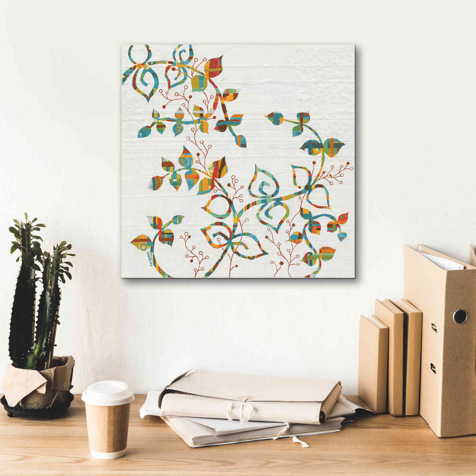 'Rainbow Vines with Berries Spice' by Kathy Ferguson, Canvas Wall Art,18 x 18