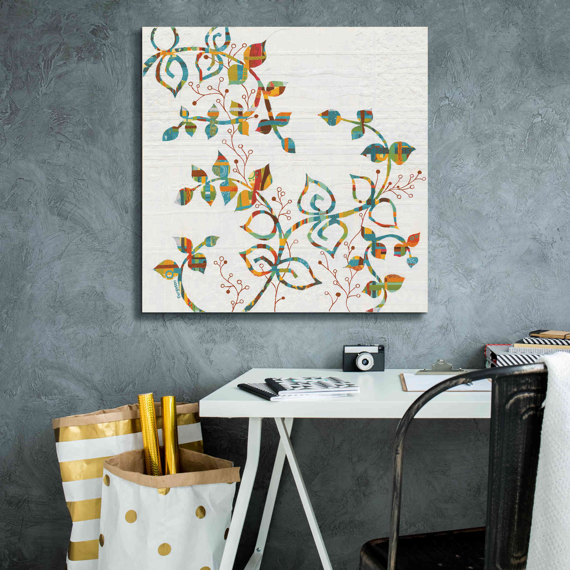 'Rainbow Vines with Berries Spice' by Kathy Ferguson, Canvas Wall Art,26 x 26