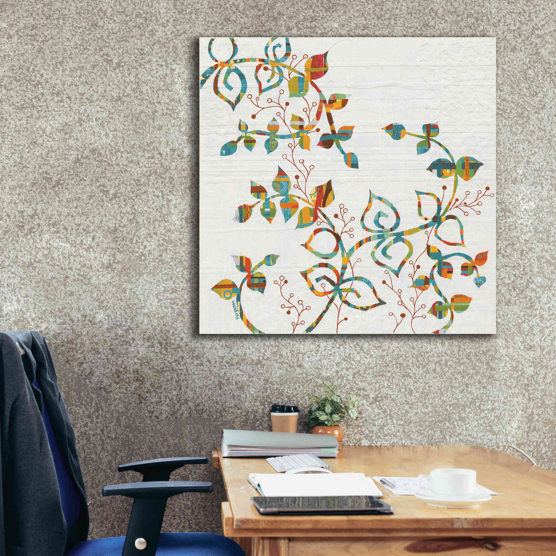 'Rainbow Vines with Berries Spice' by Kathy Ferguson, Canvas Wall Art,37 x 37