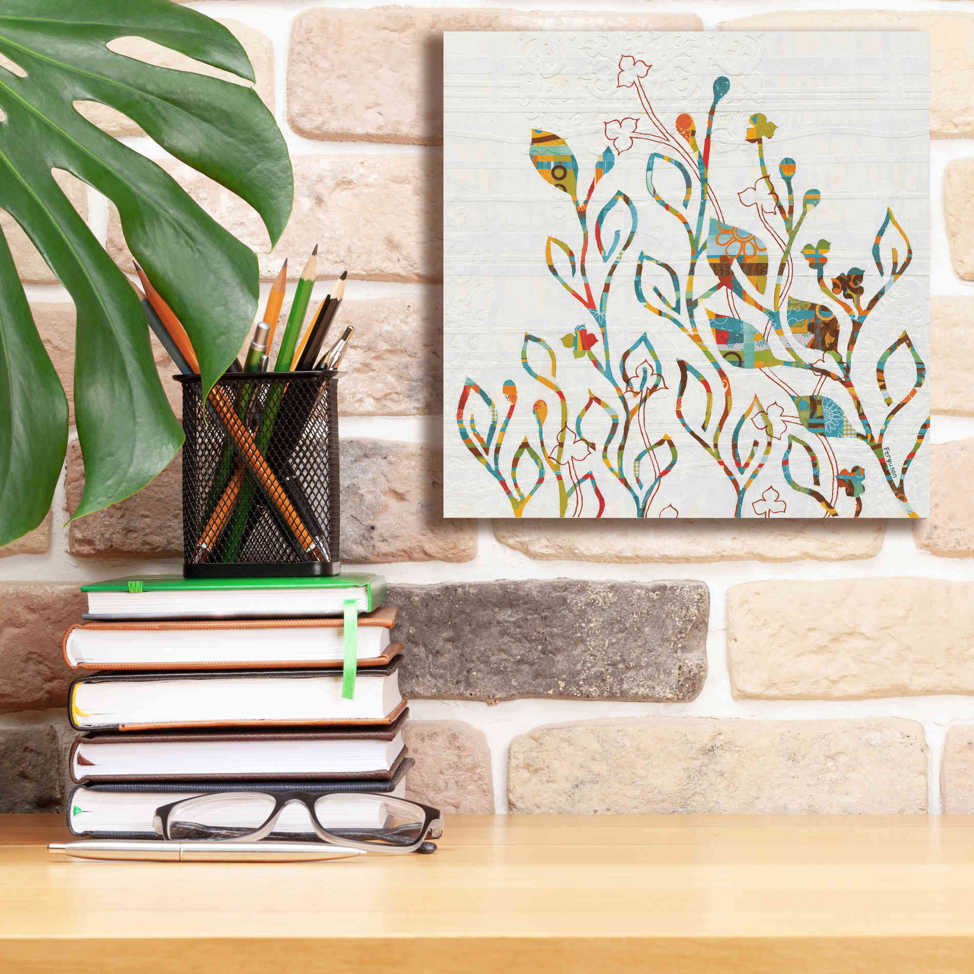 'Rainbow Vines with Flowers Spice' by Kathy Ferguson, Canvas Wall Art,12 x 12