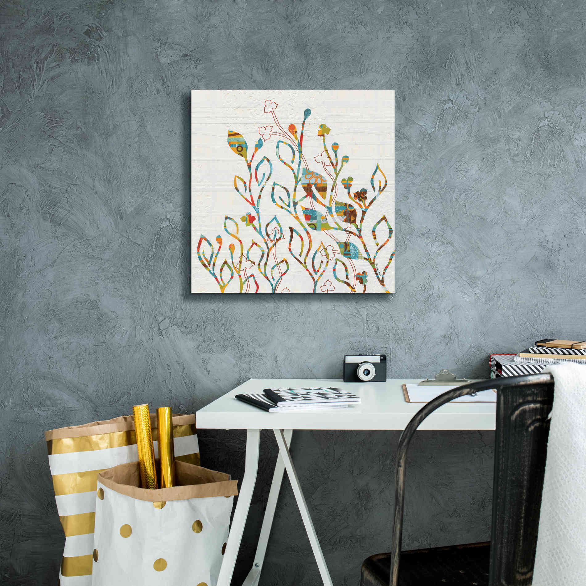 'Rainbow Vines with Flowers Spice' by Kathy Ferguson, Canvas Wall Art,18 x 18