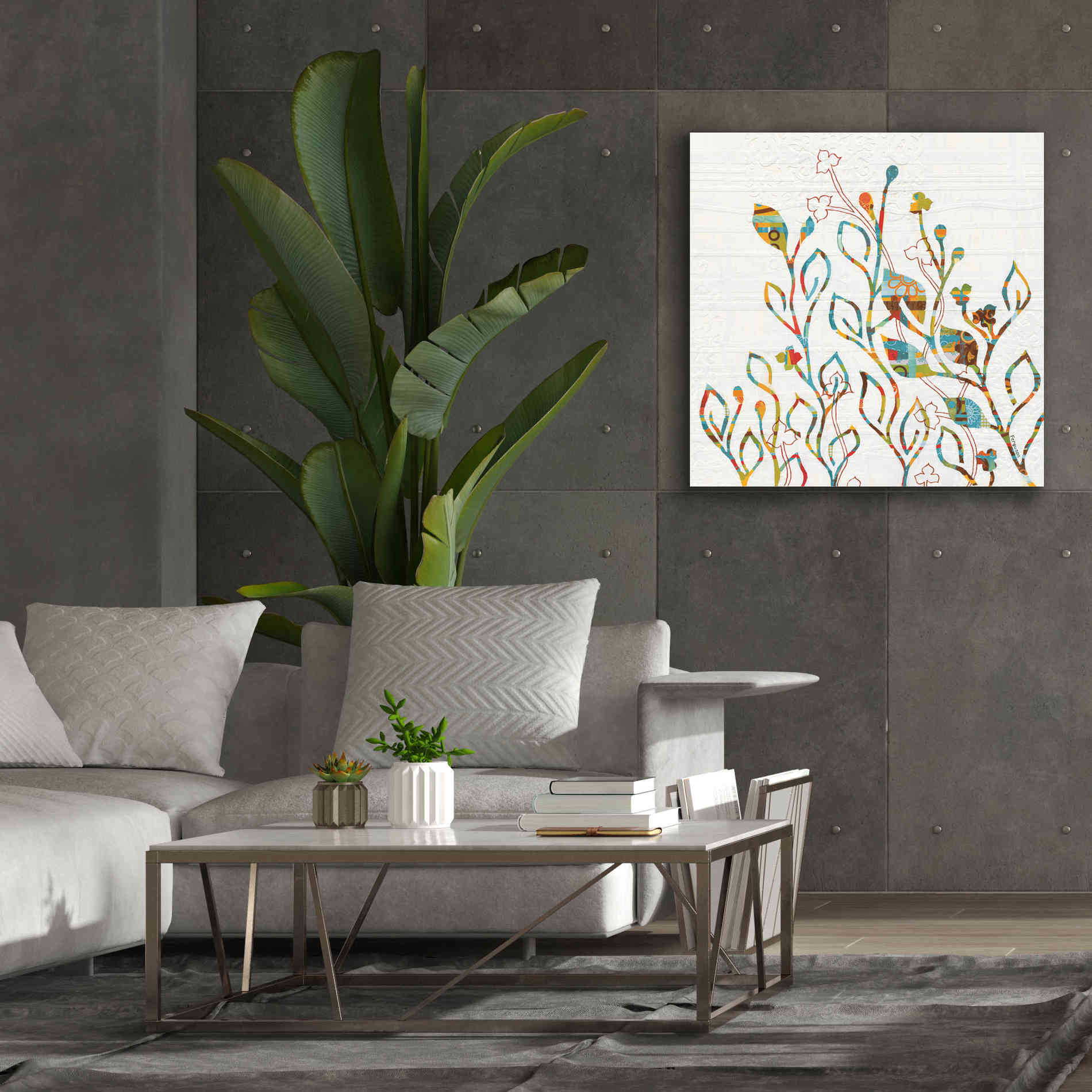 'Rainbow Vines with Flowers Spice' by Kathy Ferguson, Canvas Wall Art,37 x 37
