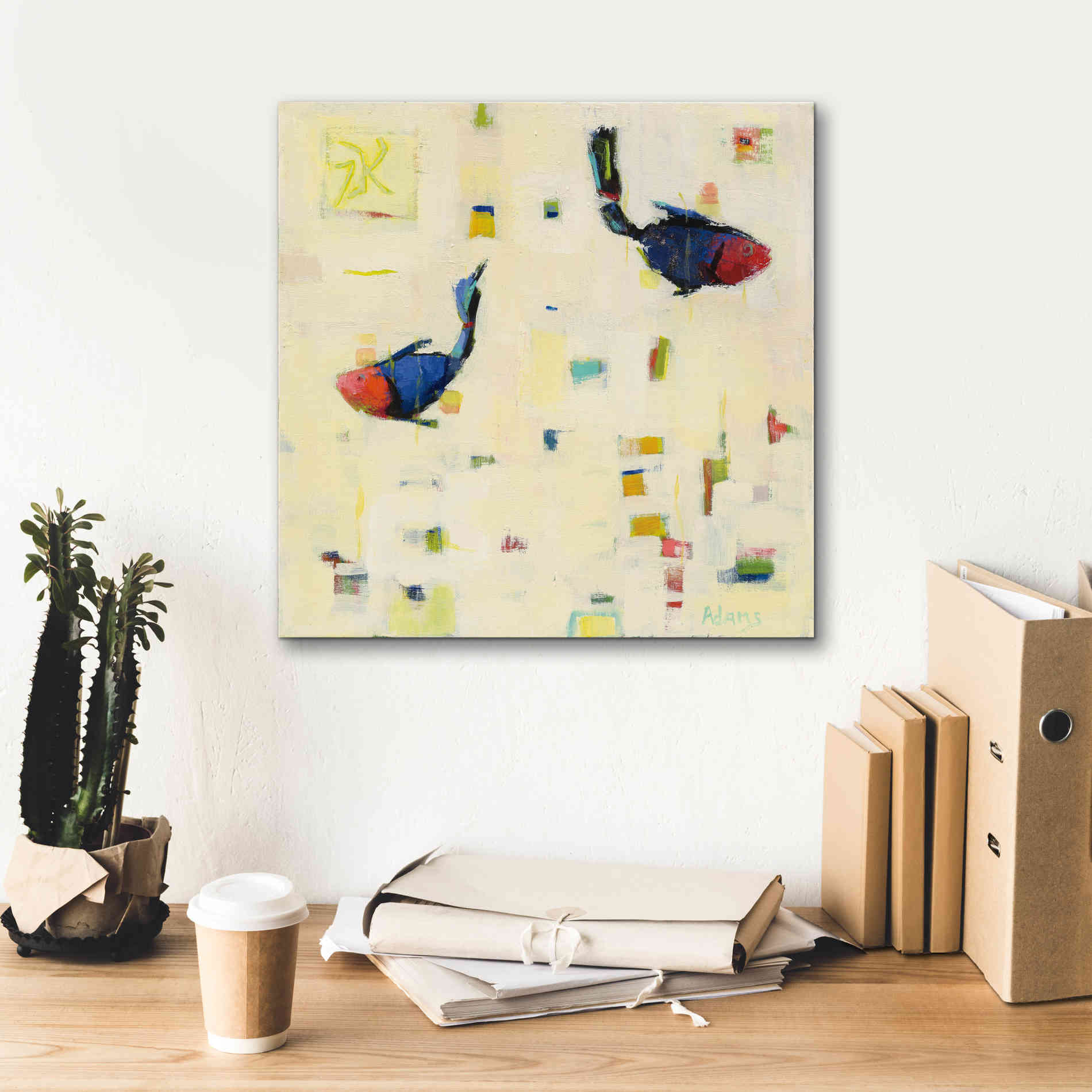 'One Fish Two Fish' by Phyllis Adams, Canvas Wall Art,18 x 18