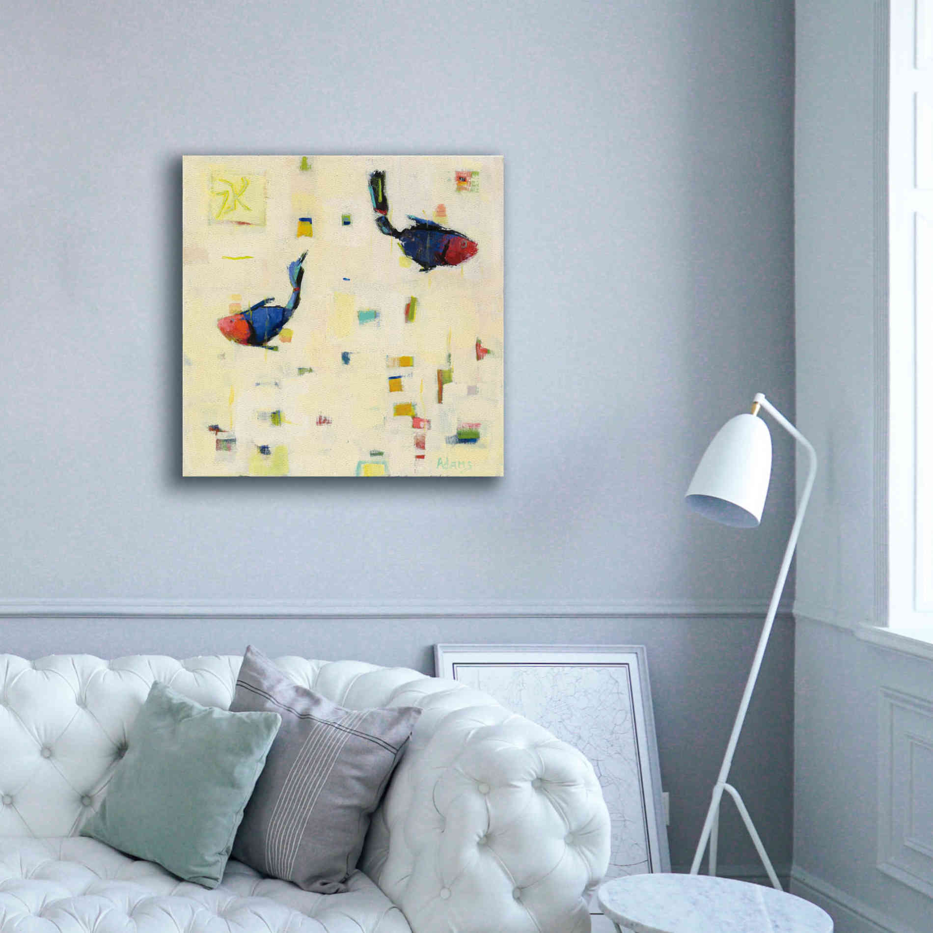 'One Fish Two Fish' by Phyllis Adams, Canvas Wall Art,37 x 37