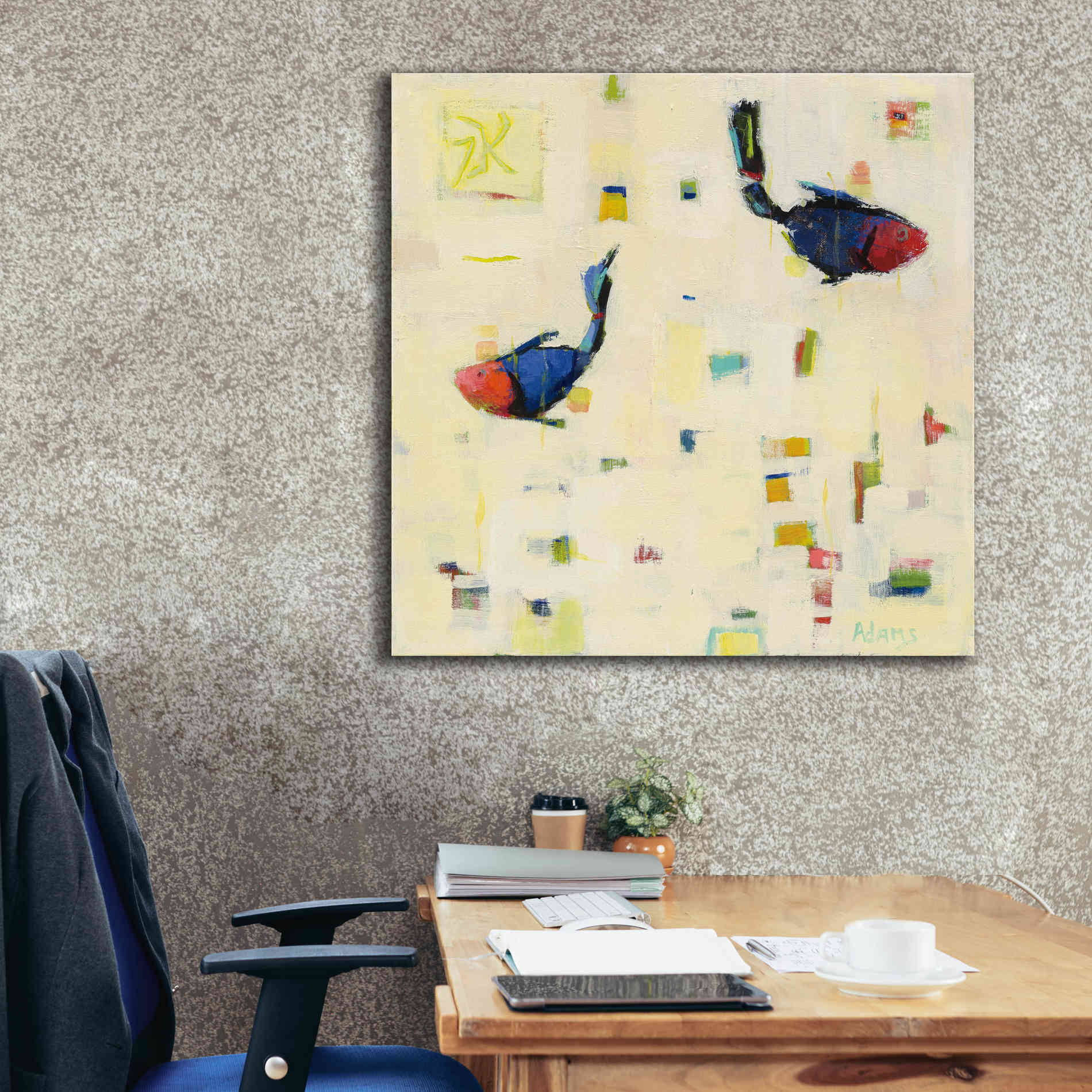 'One Fish Two Fish' by Phyllis Adams, Canvas Wall Art,37 x 37