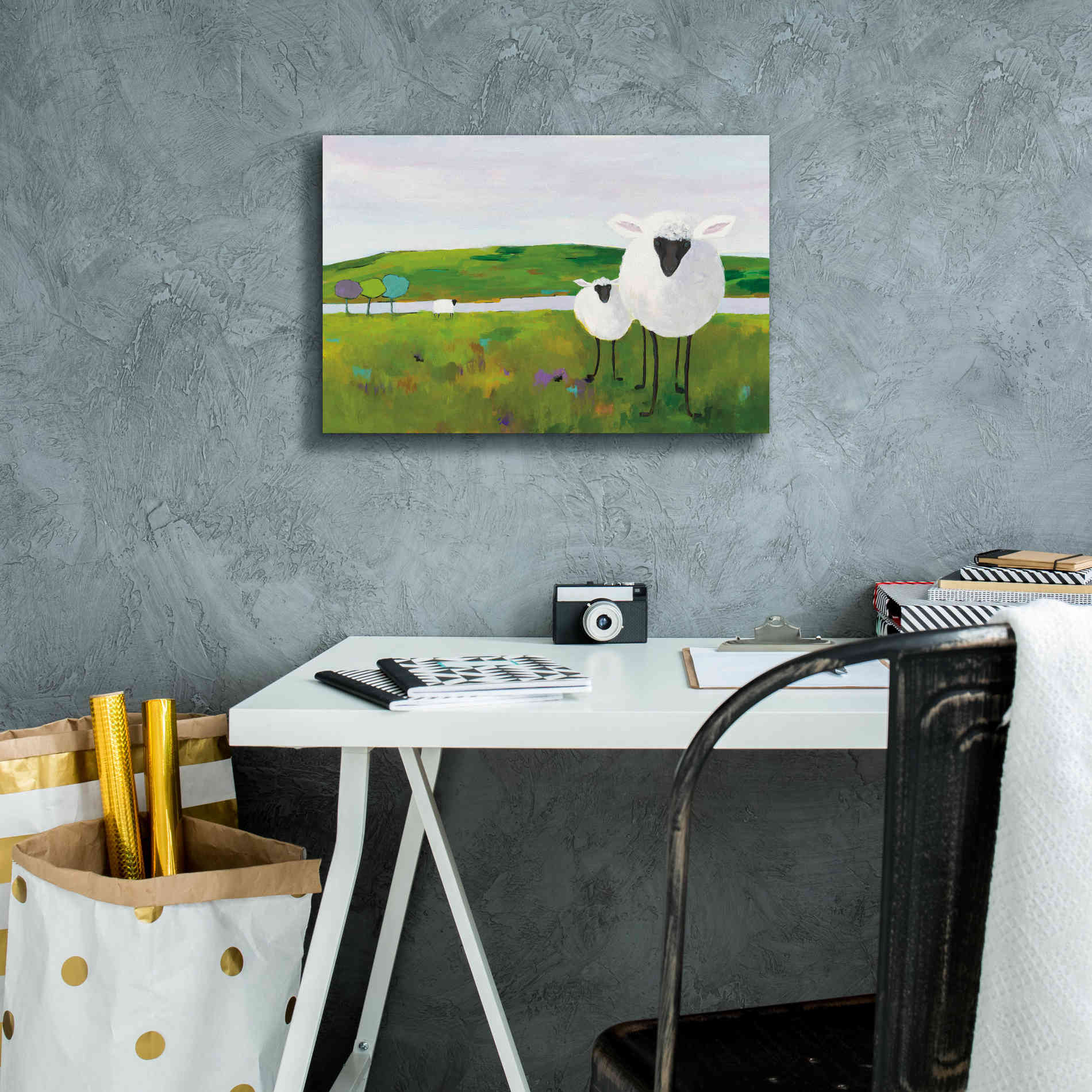 'Sheep in the Meadow' by Phyllis Adams, Canvas Wall Art,18 x 12