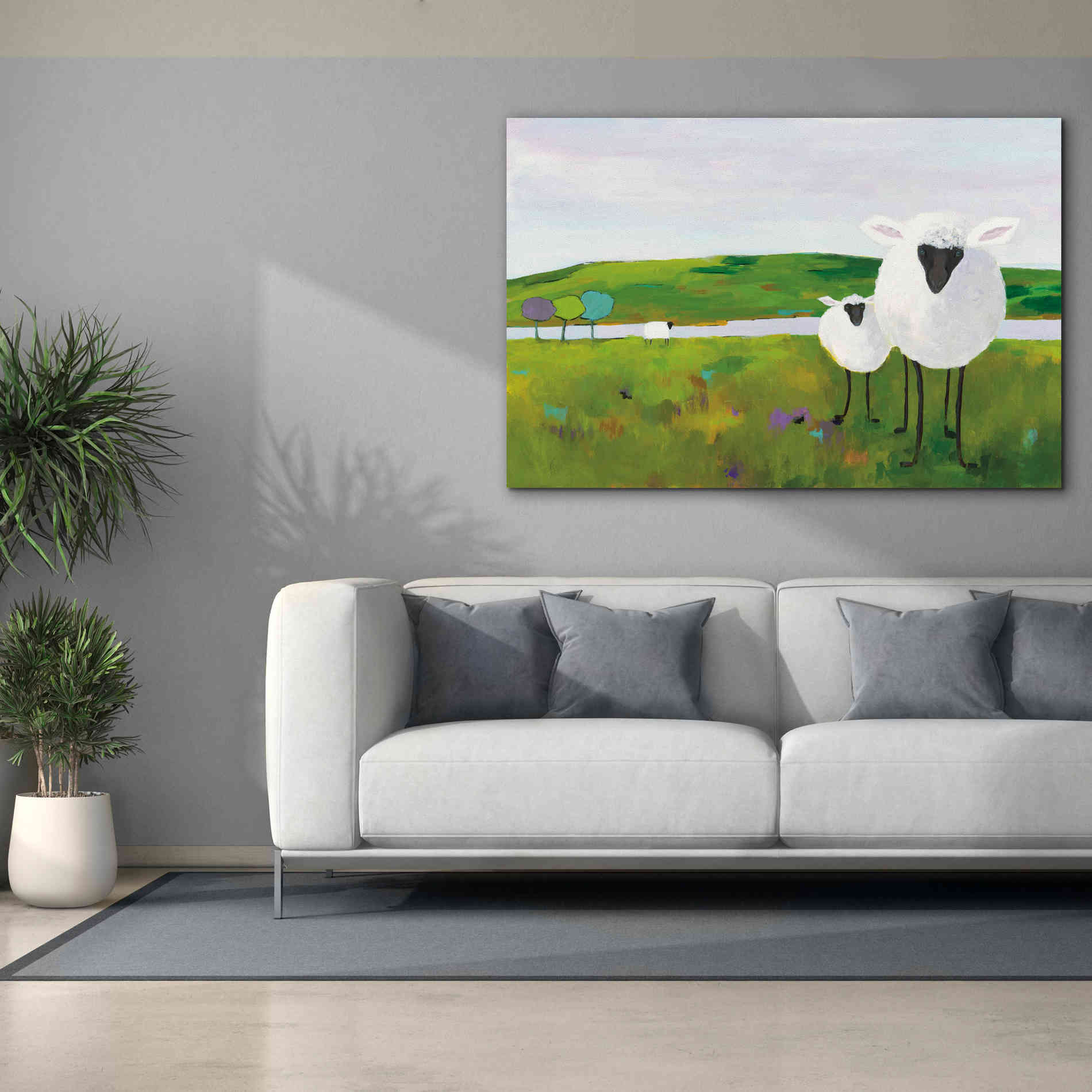 'Sheep in the Meadow' by Phyllis Adams, Canvas Wall Art,60 x 40