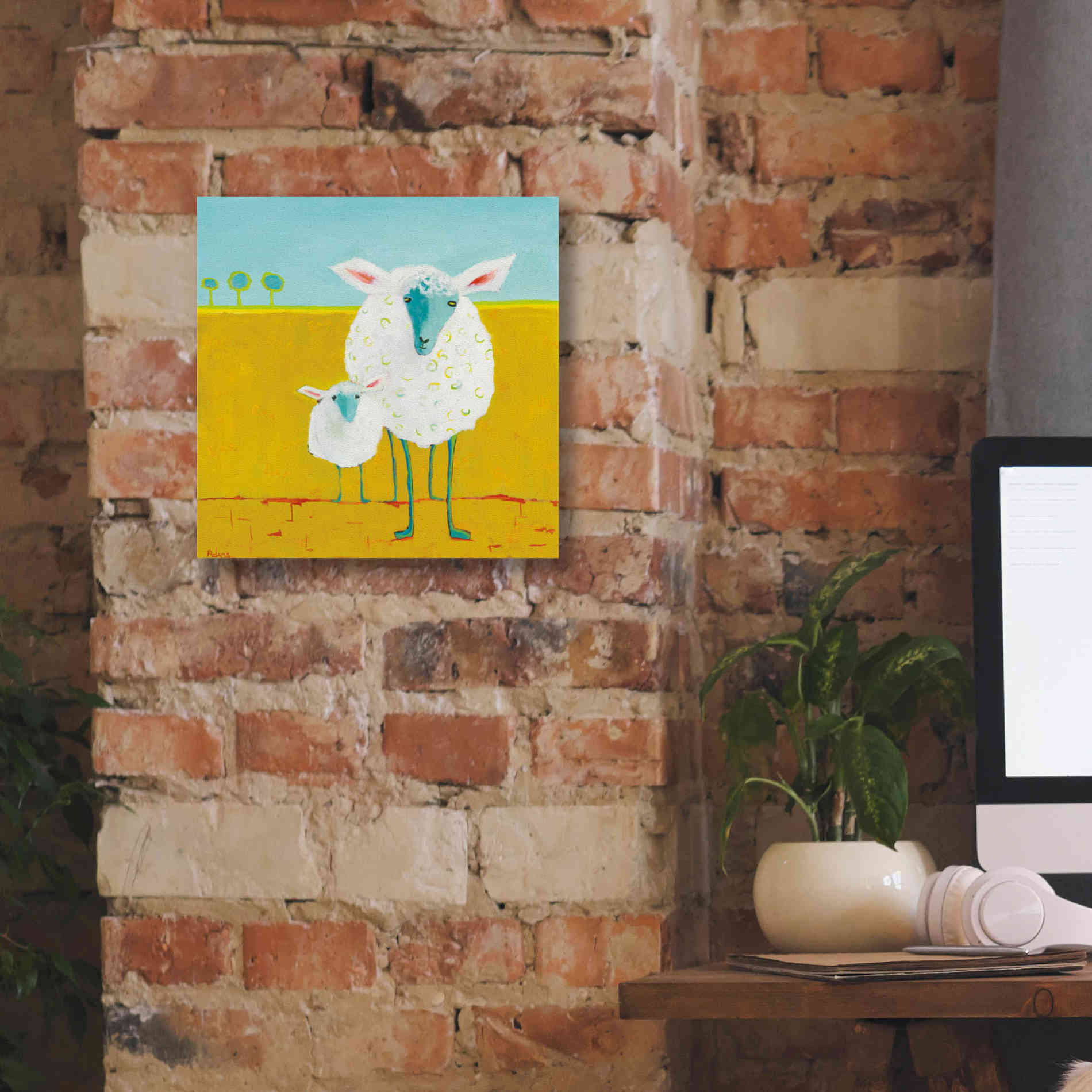 'Mama and Baby Sheep' by Phyllis Adams, Canvas Wall Art,12 x 12