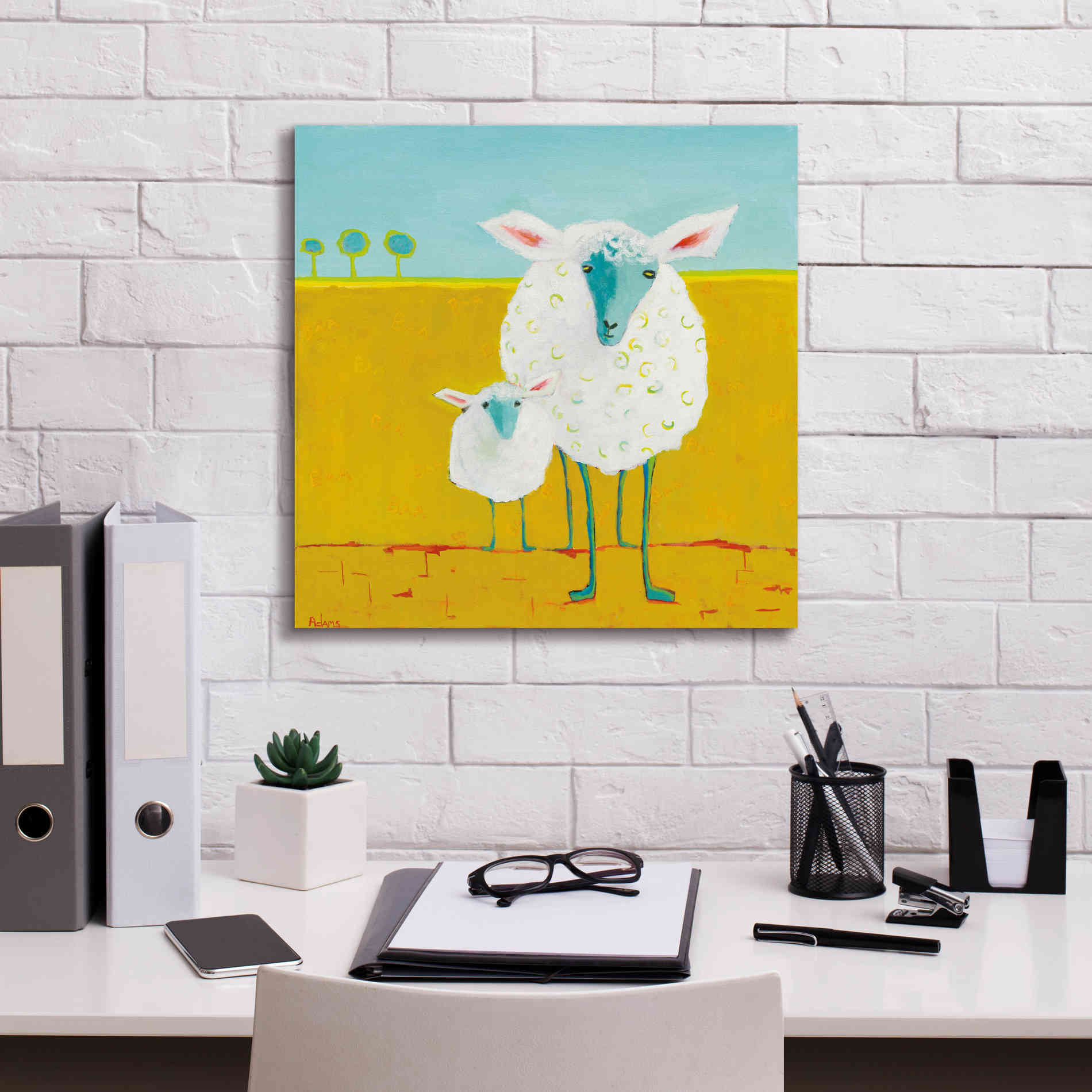 'Mama and Baby Sheep' by Phyllis Adams, Canvas Wall Art,18 x 18