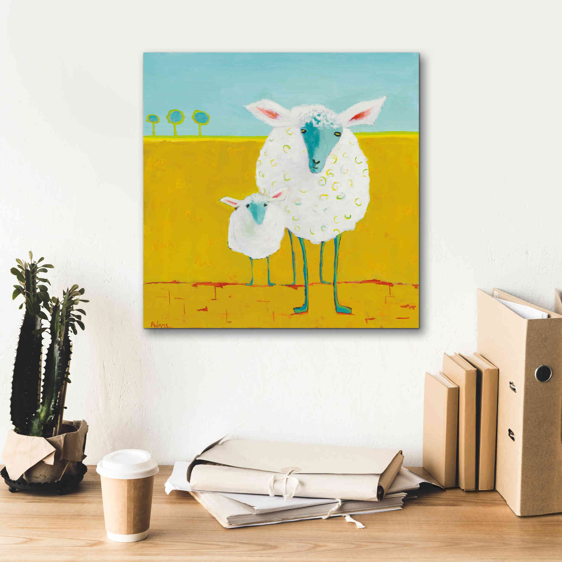 'Mama and Baby Sheep' by Phyllis Adams, Canvas Wall Art,18 x 18