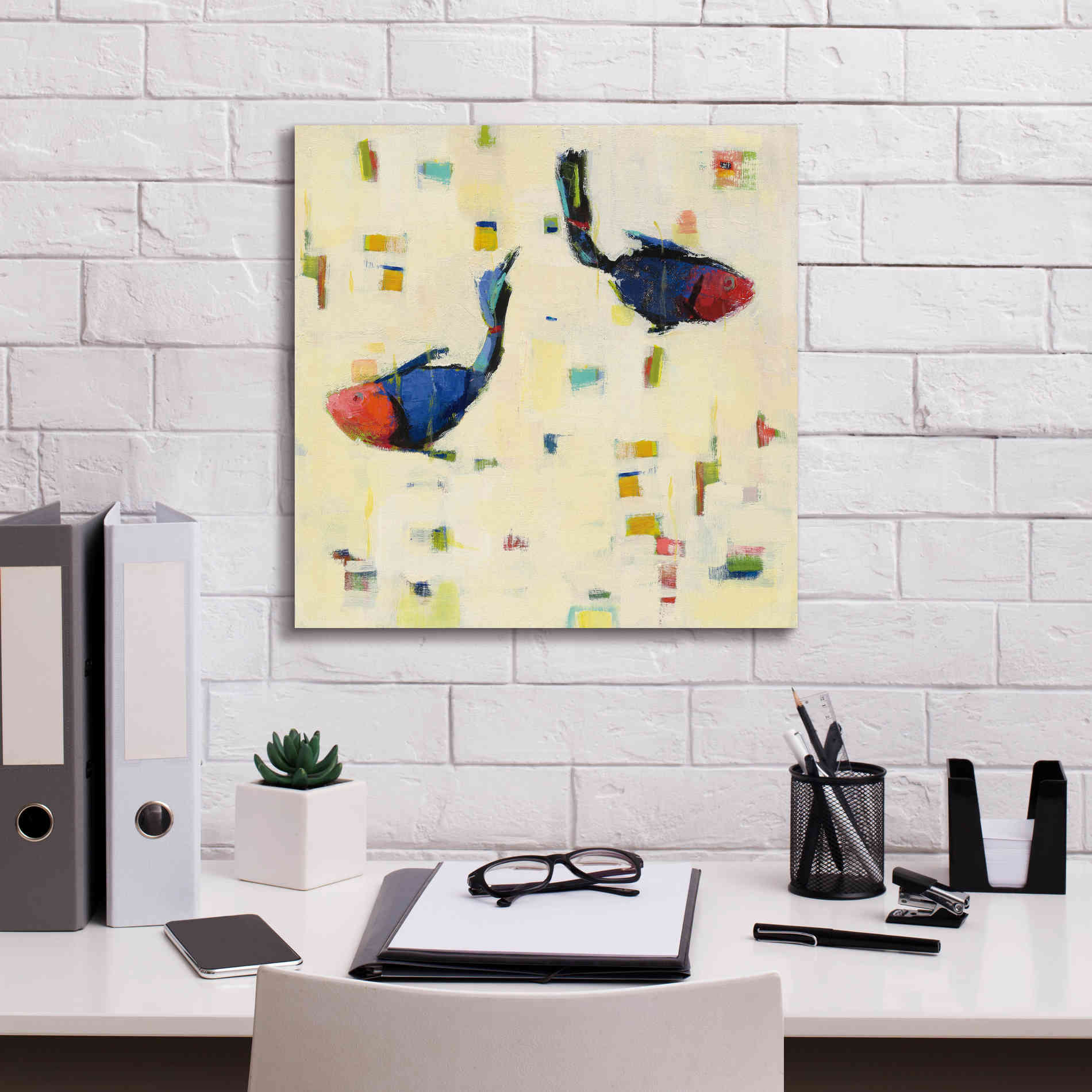'One Fish Two Fish Big' by Phyllis Adams, Canvas Wall Art,18 x 18