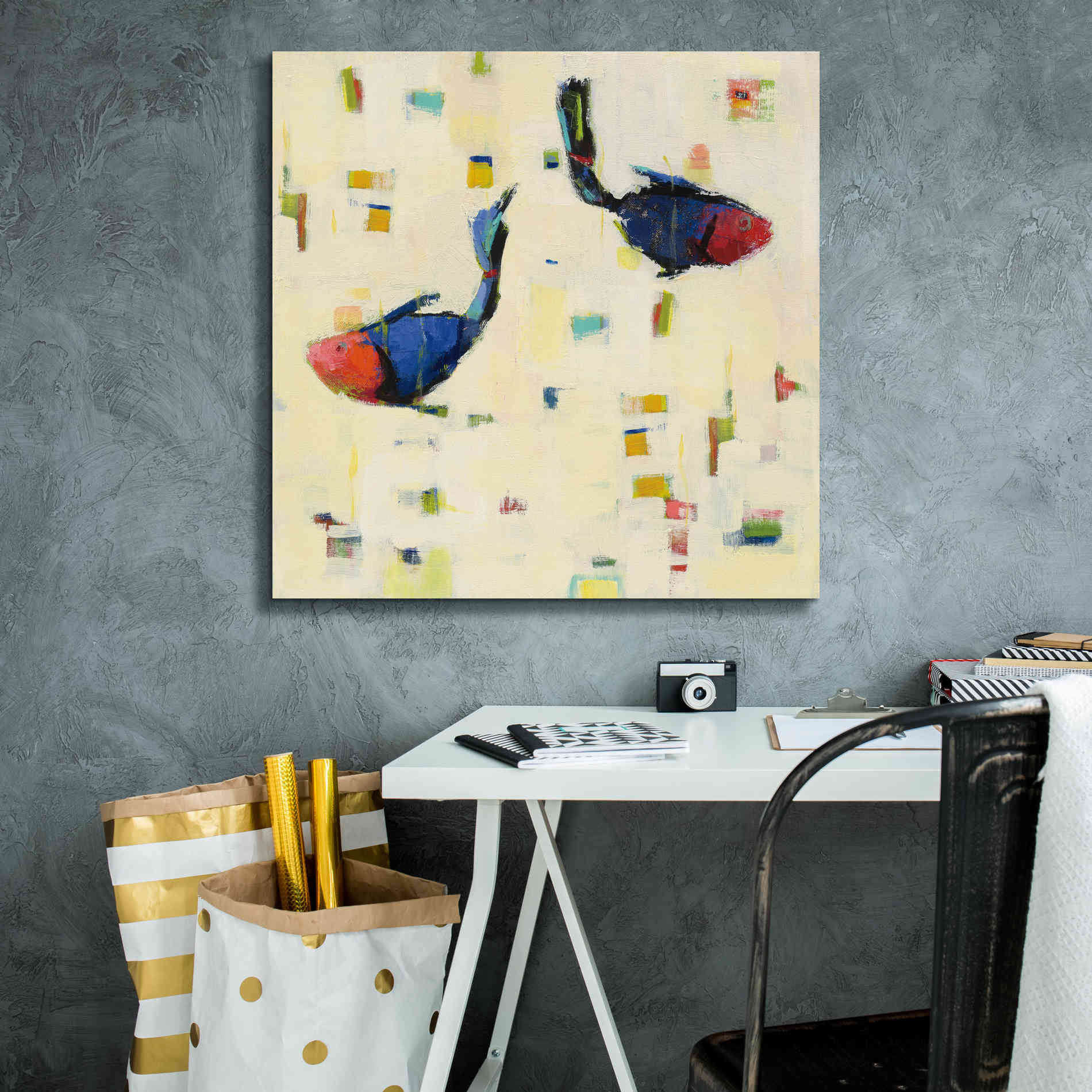 'One Fish Two Fish Big' by Phyllis Adams, Canvas Wall Art,26 x 26