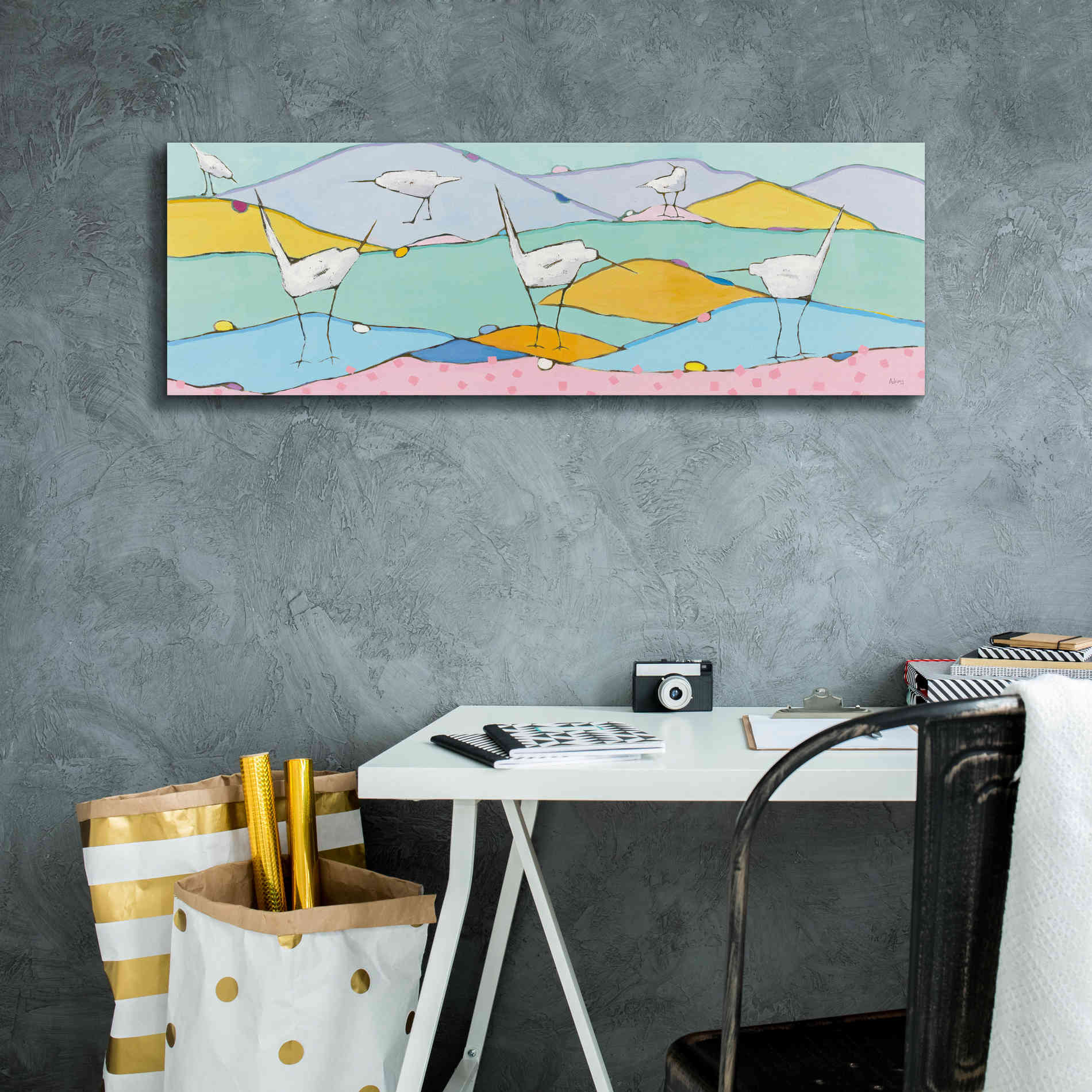 'Marsh Egrets I Pink Sand' by Phyllis Adams, Canvas Wall Art,36 x 12