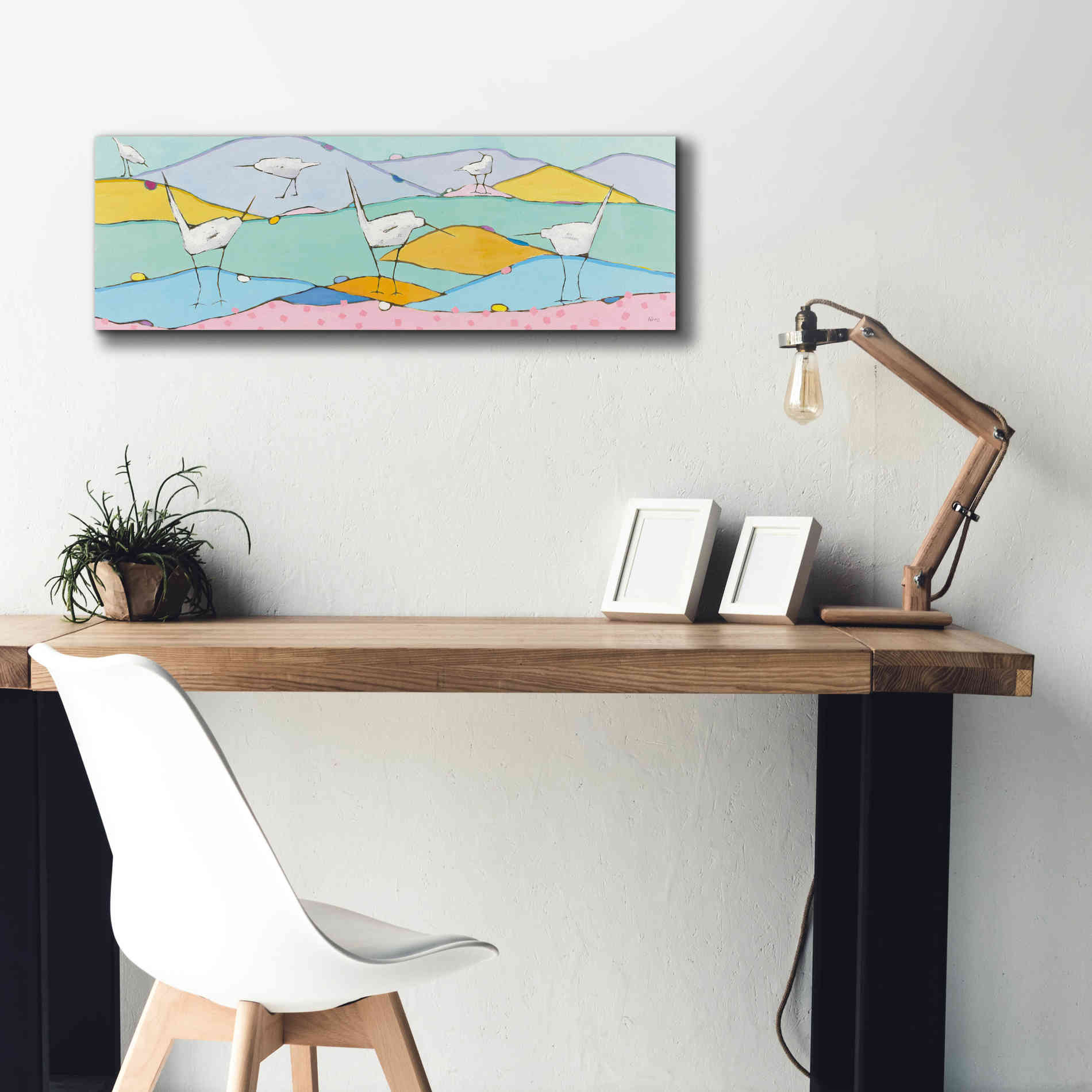 'Marsh Egrets I Pink Sand' by Phyllis Adams, Canvas Wall Art,36 x 12