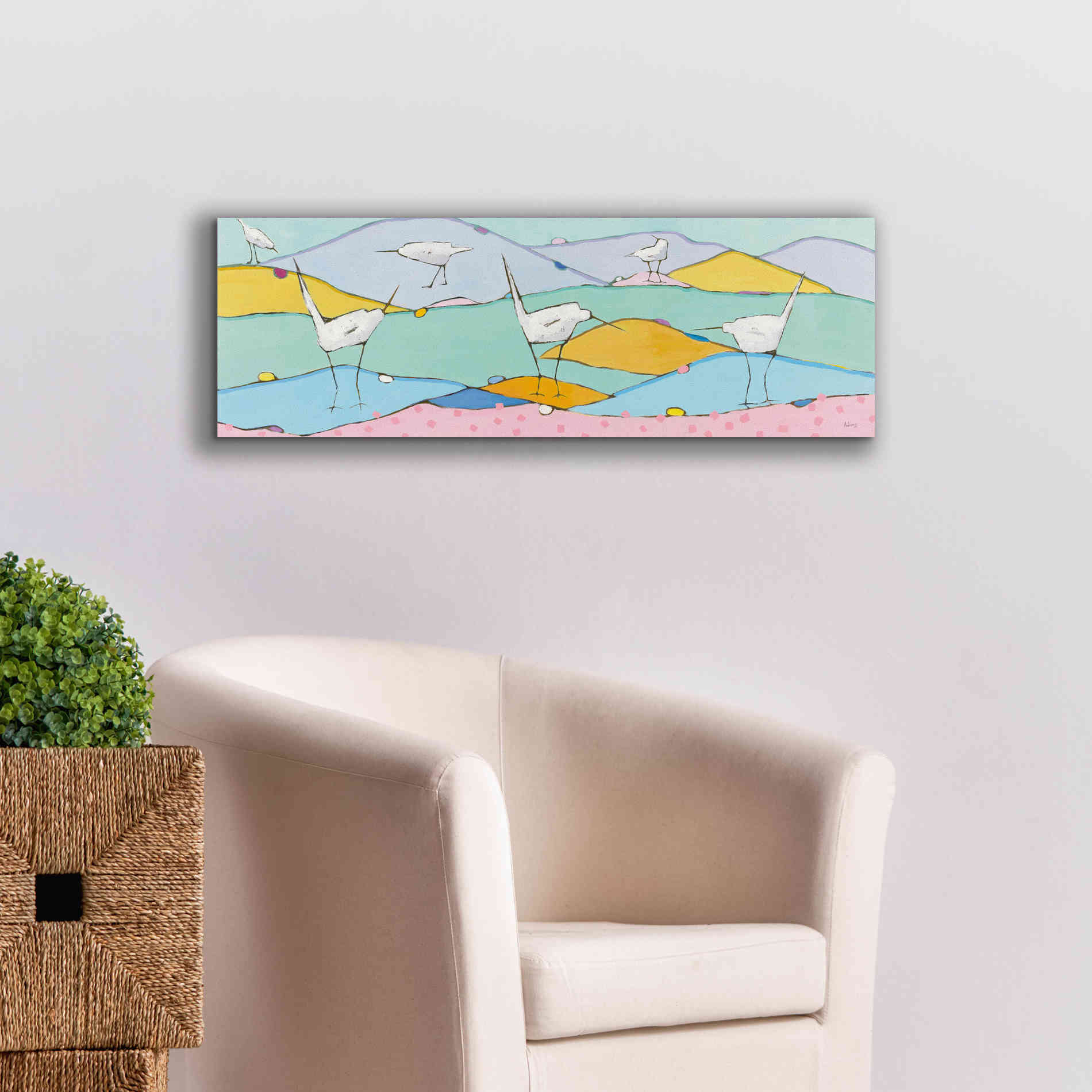 'Marsh Egrets I Pink Sand' by Phyllis Adams, Canvas Wall Art,36 x 12