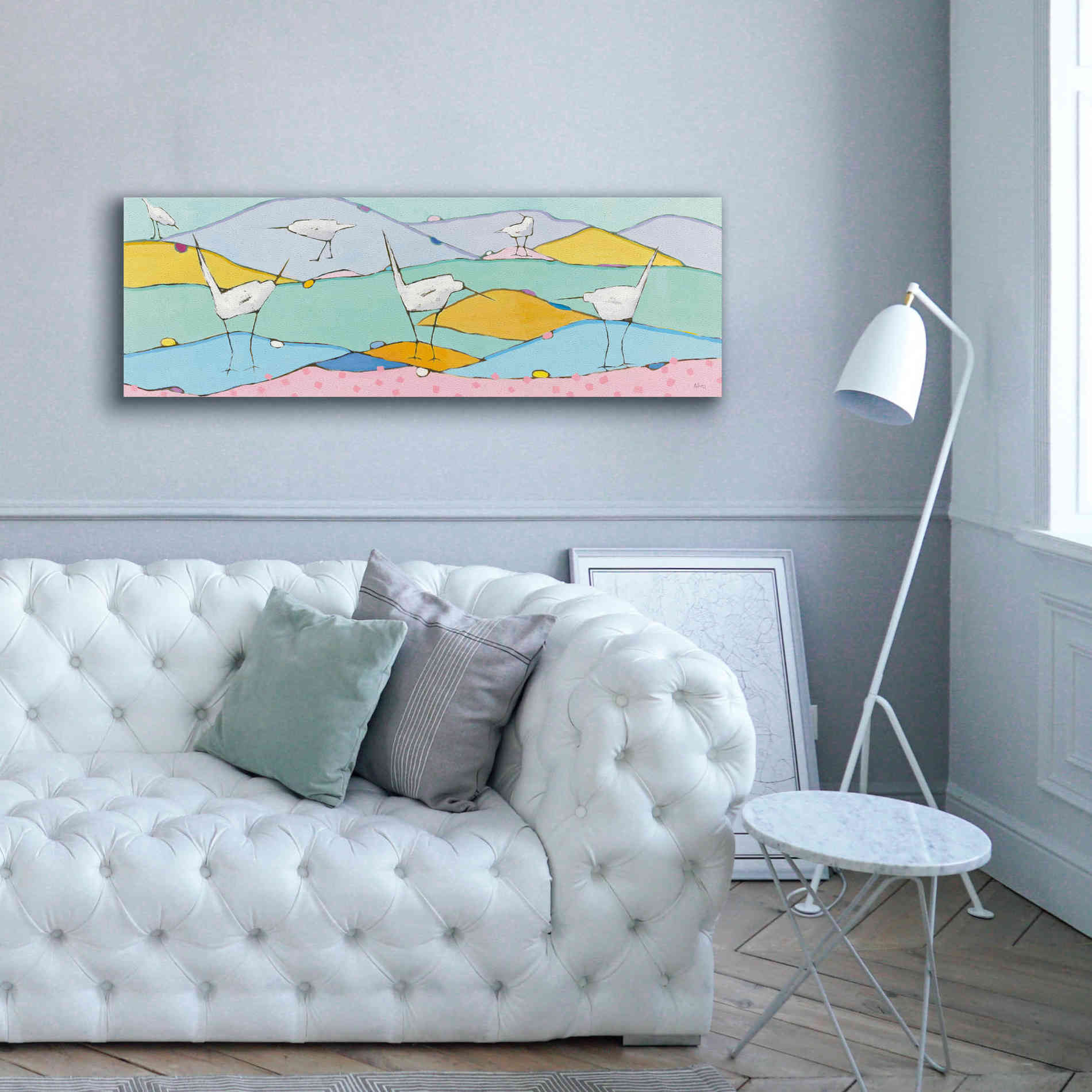 'Marsh Egrets I Pink Sand' by Phyllis Adams, Canvas Wall Art,60 x 20