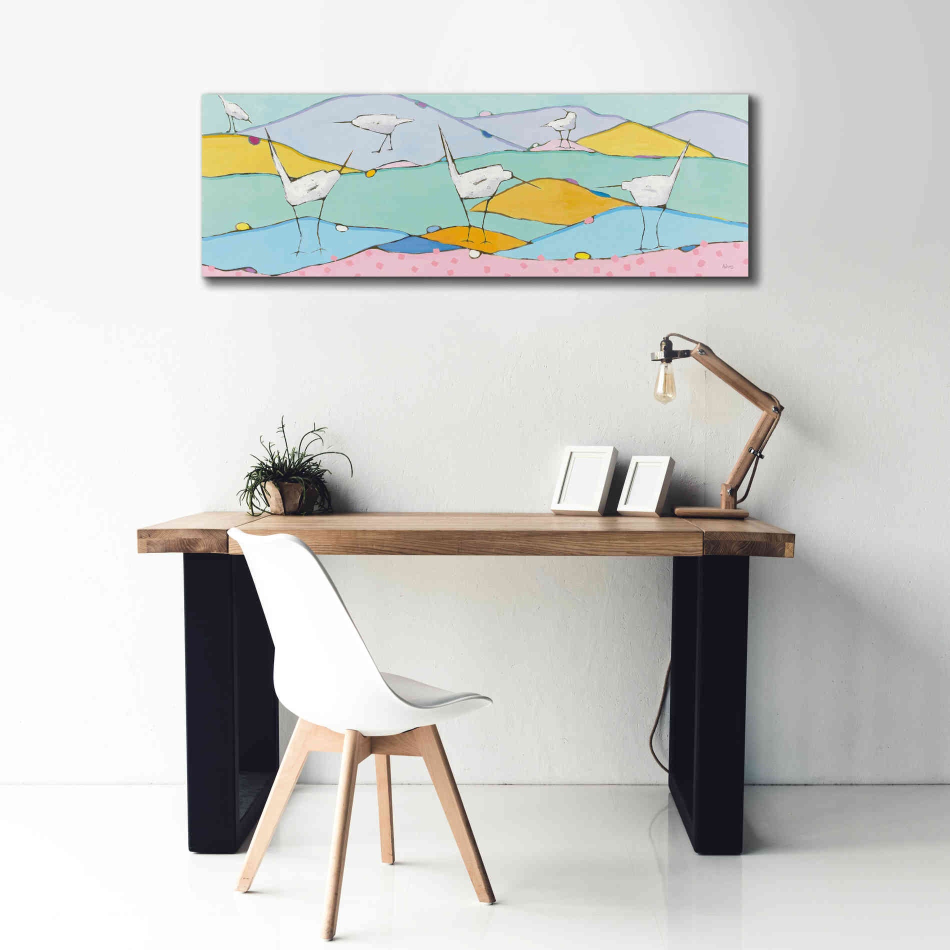 'Marsh Egrets I Pink Sand' by Phyllis Adams, Canvas Wall Art,60 x 20