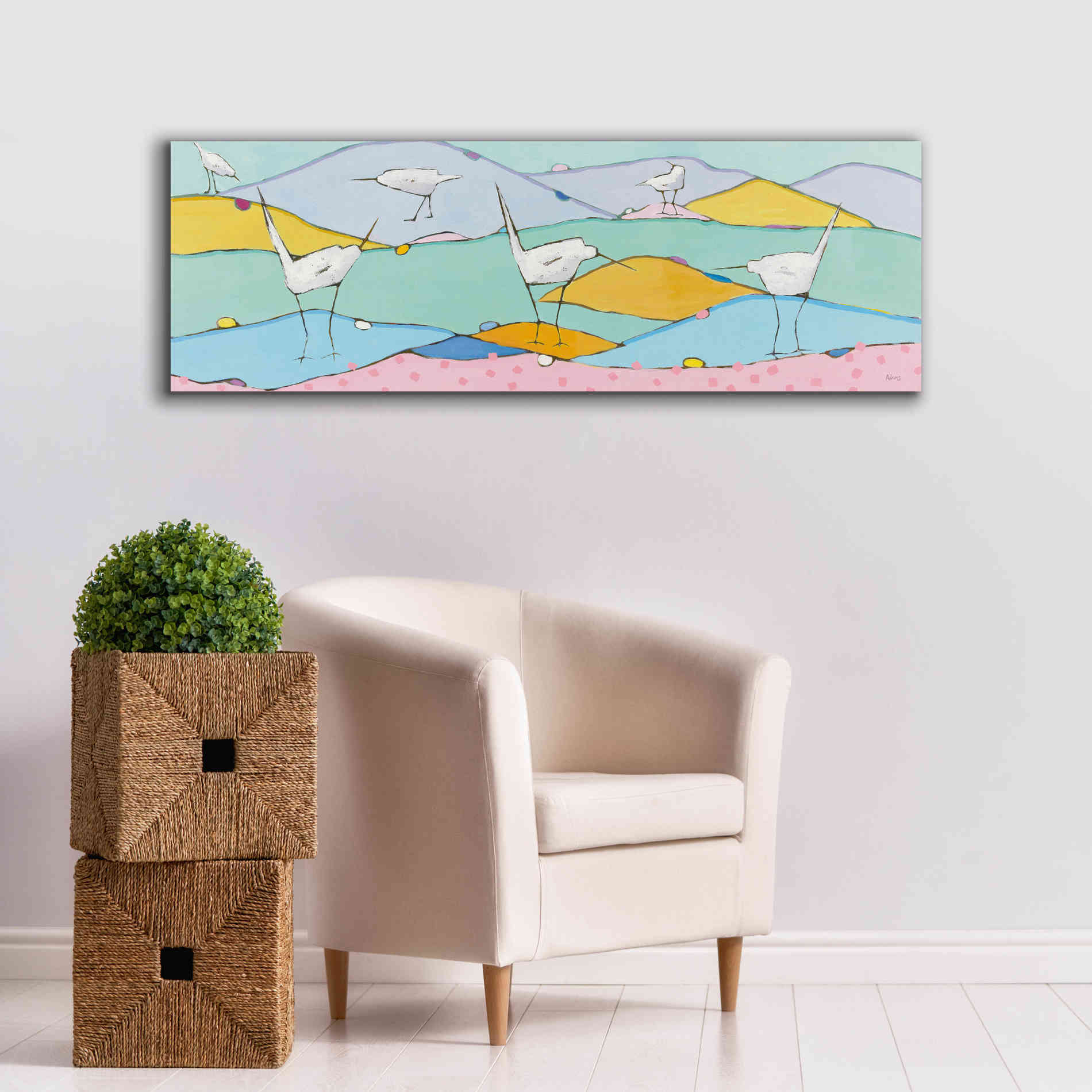 'Marsh Egrets I Pink Sand' by Phyllis Adams, Canvas Wall Art,60 x 20
