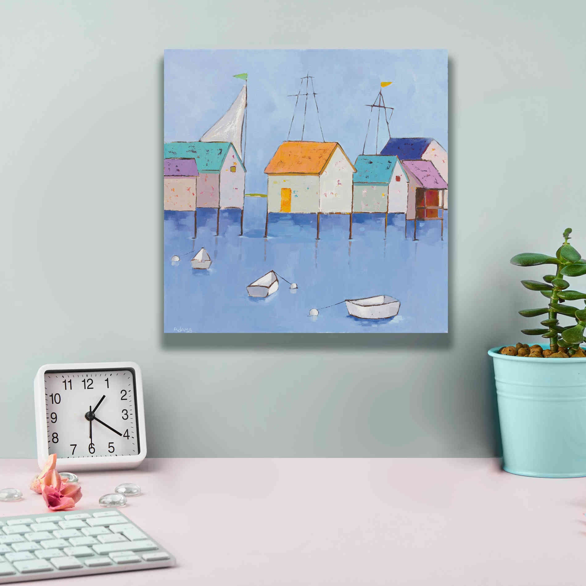'Boat House Row Dark Blue Sky' by Phyllis Adams, Canvas Wall Art,12 x 12