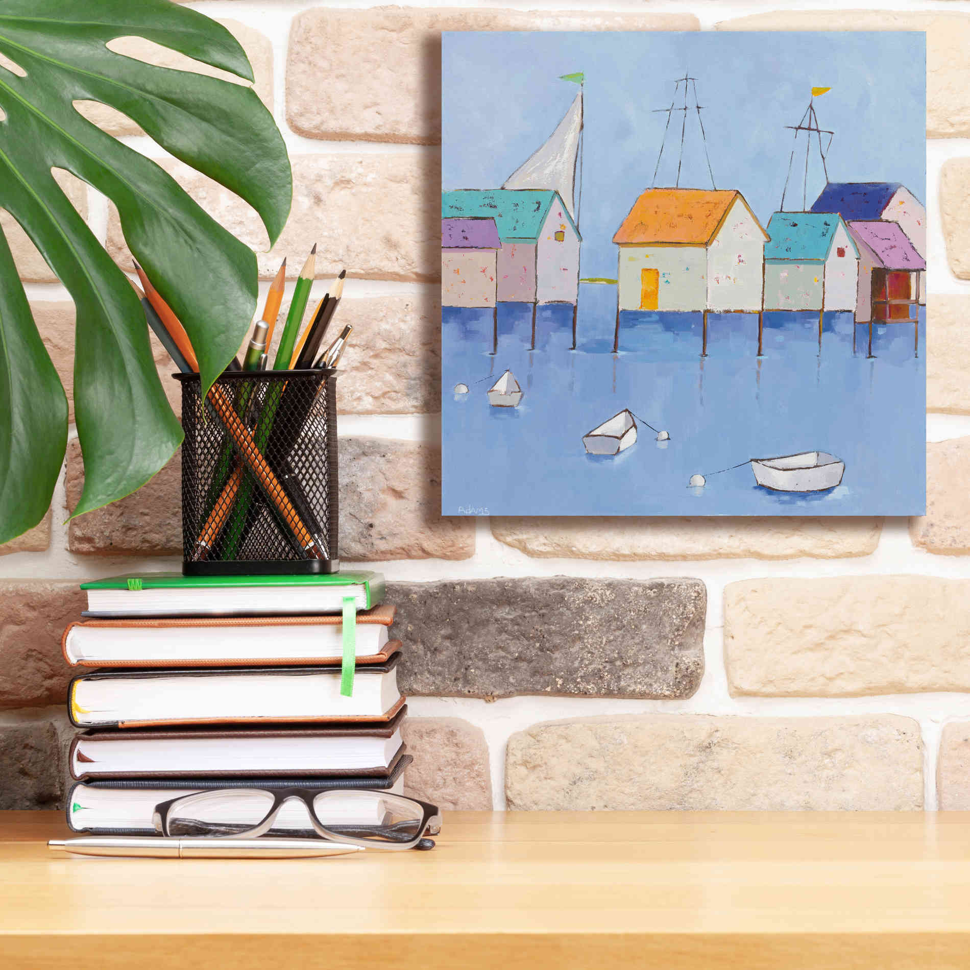 'Boat House Row Dark Blue Sky' by Phyllis Adams, Canvas Wall Art,12 x 12