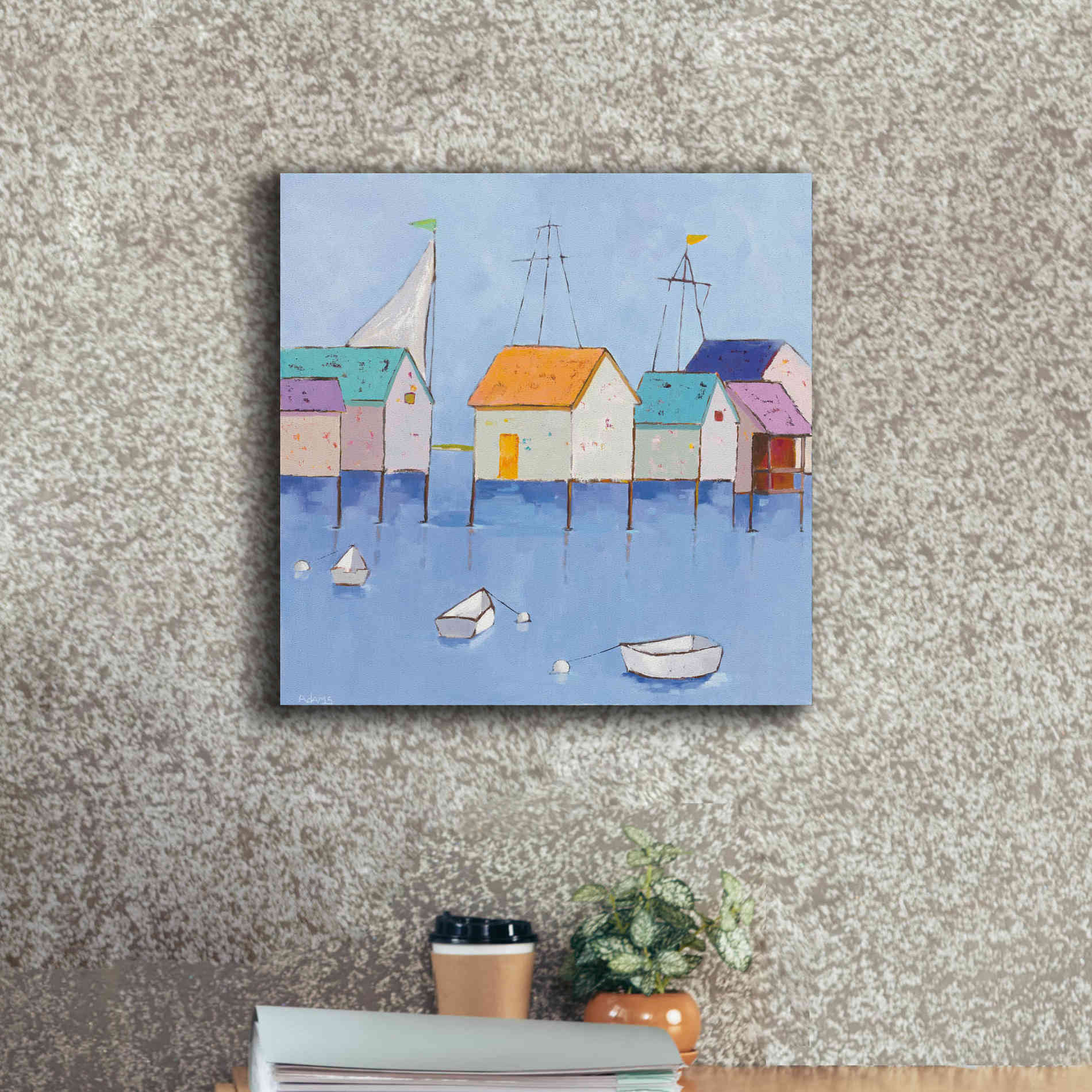 'Boat House Row Dark Blue Sky' by Phyllis Adams, Canvas Wall Art,18 x 18