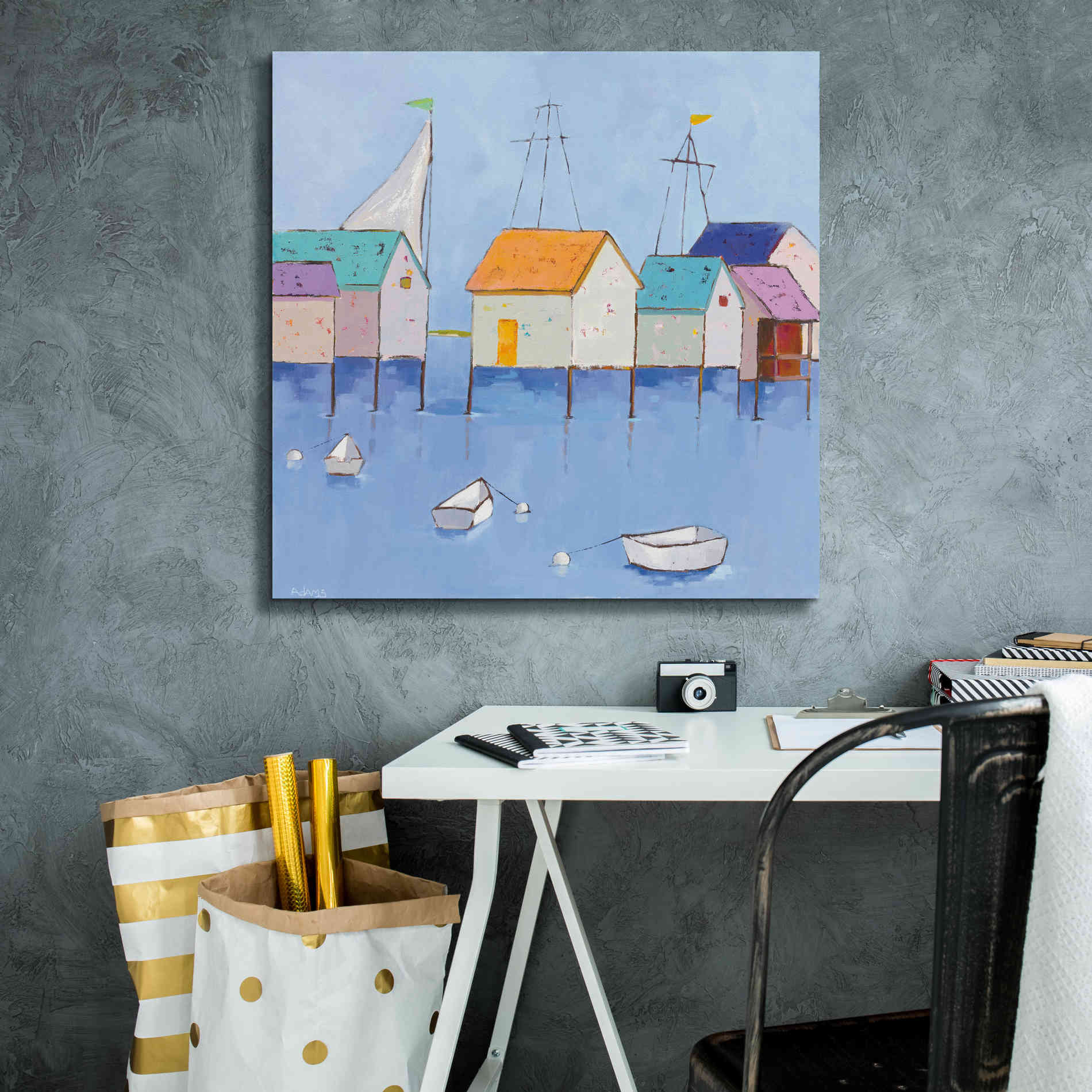 'Boat House Row Dark Blue Sky' by Phyllis Adams, Canvas Wall Art,26 x 26