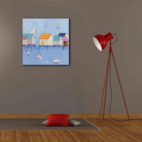 Image of 'Boat House Row Dark Blue Sky' by Phyllis Adams, Canvas Wall Art,26 x 26