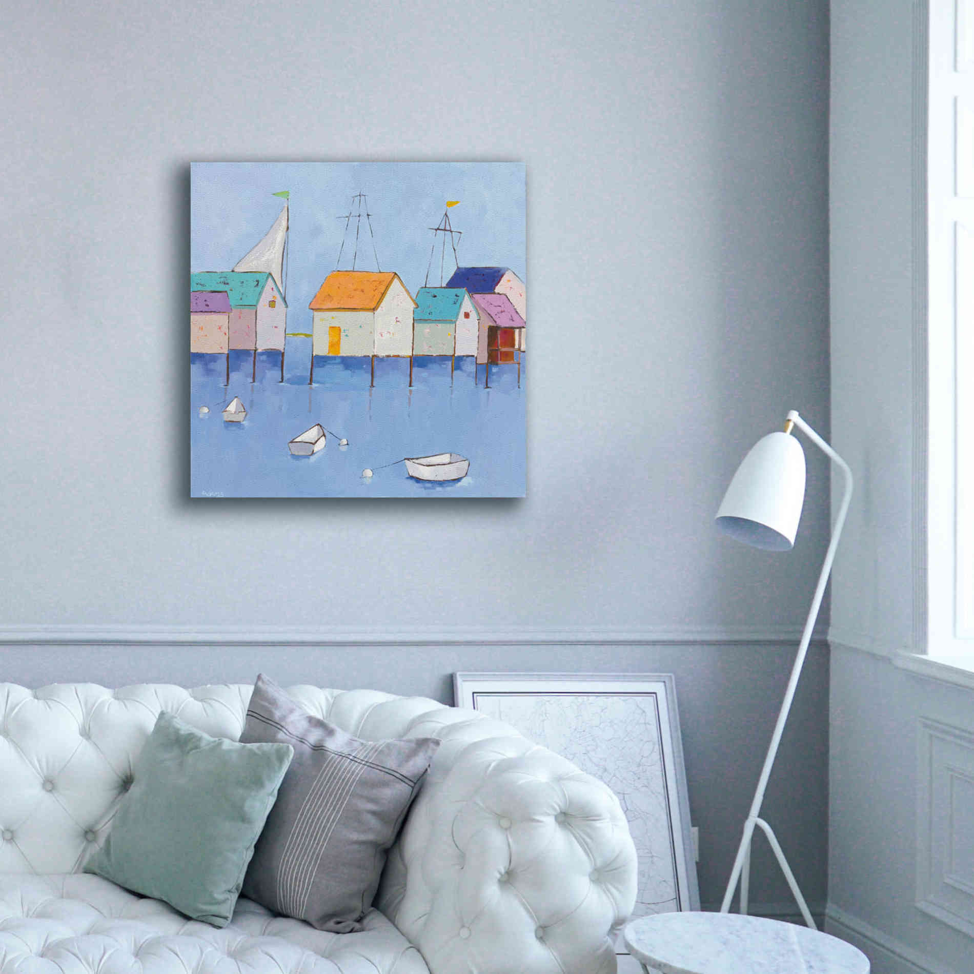 'Boat House Row Dark Blue Sky' by Phyllis Adams, Canvas Wall Art,37 x 37